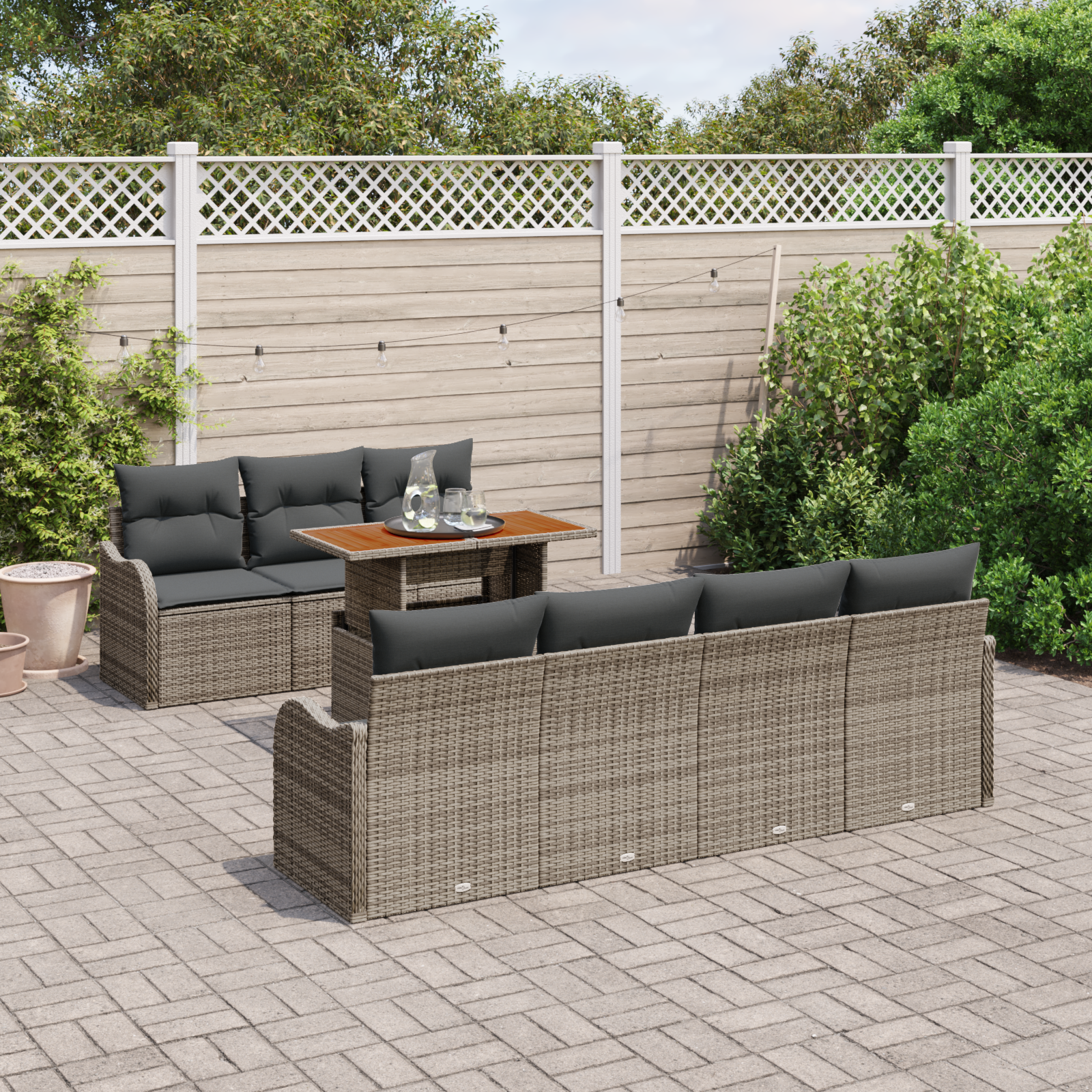 vidaXL 8-delige Tuinbankenset met kussens poly rattan grijs