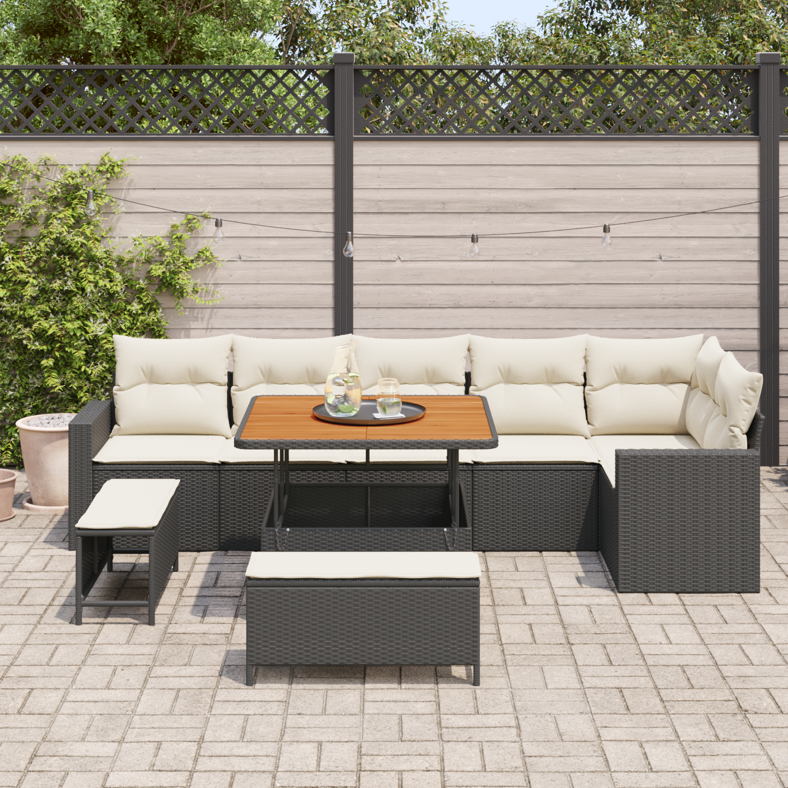 vidaXL 9-delige Tuinbankenset met kussens poly rattan acacia zwart