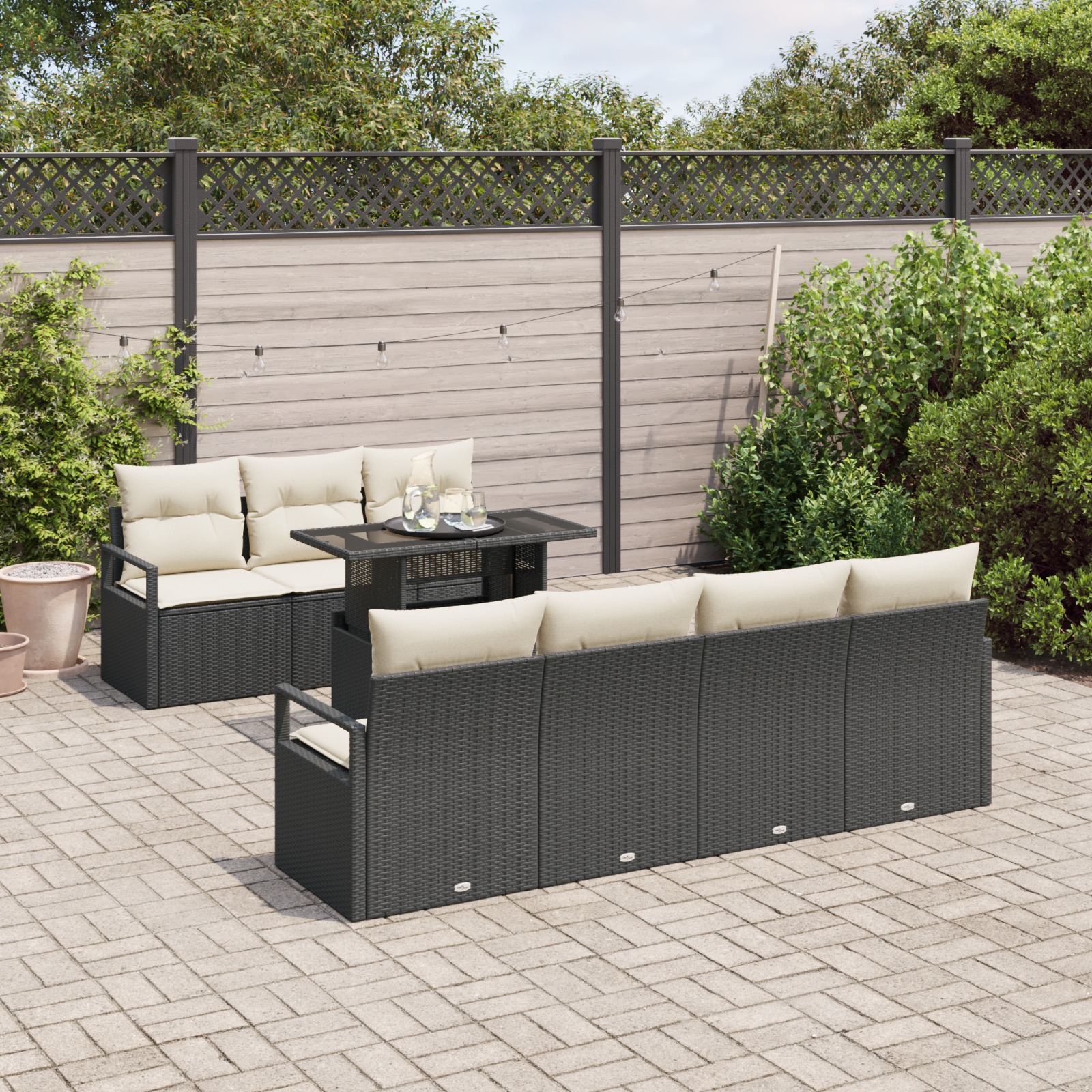 vidaXL 8-delige Tuinbankenset met kussens poly rattan zwart