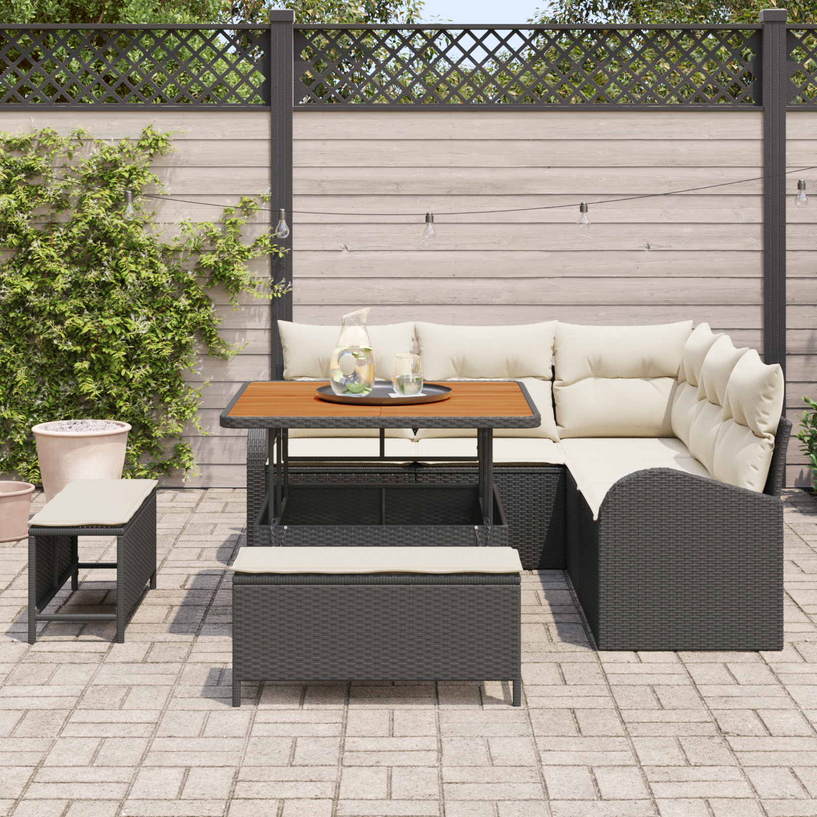 vidaXL 8-delige Tuinbankenset met kussens poly rattan acacia zwart
