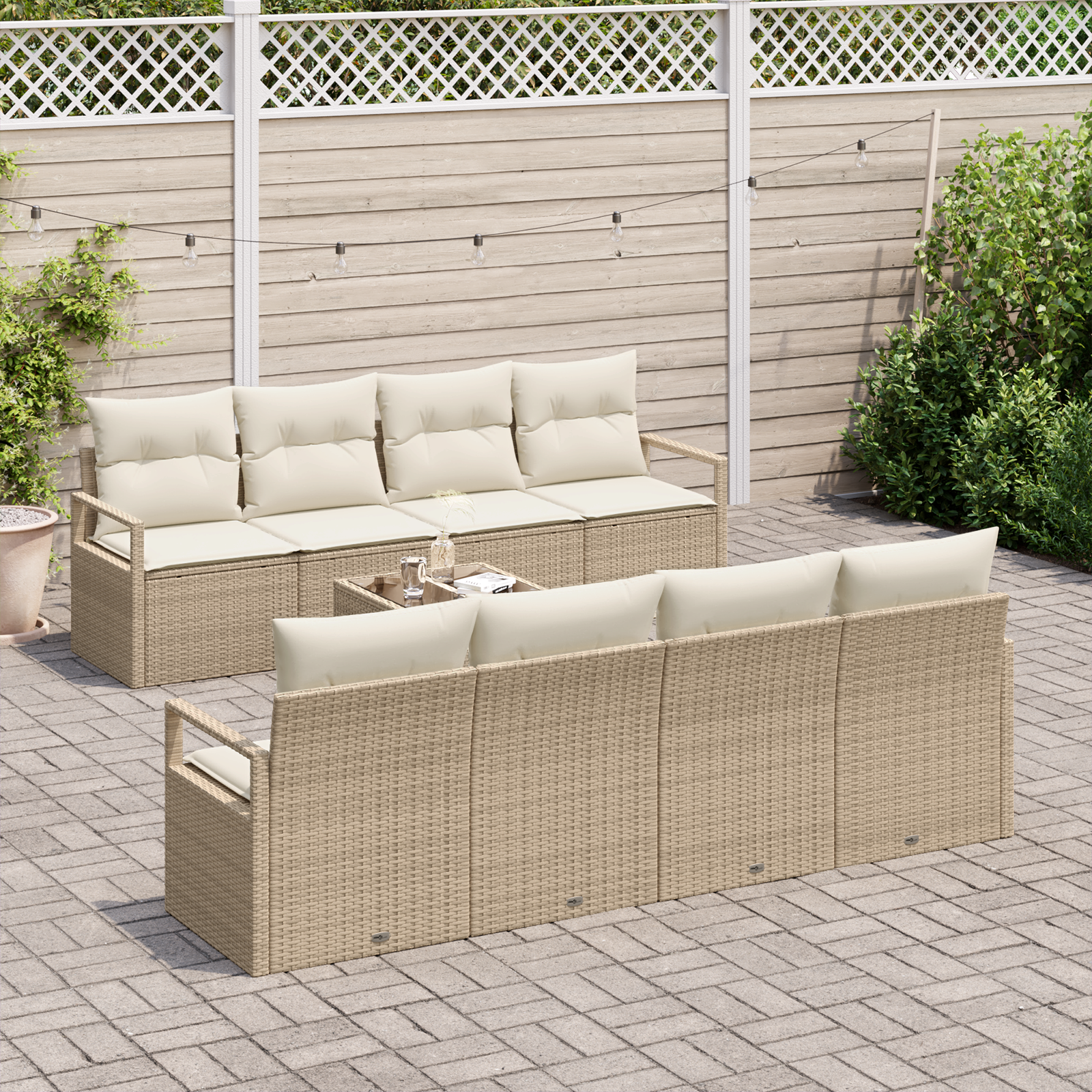 vidaXL 9-delige Tuinbankenset met kussens poly rattan beige