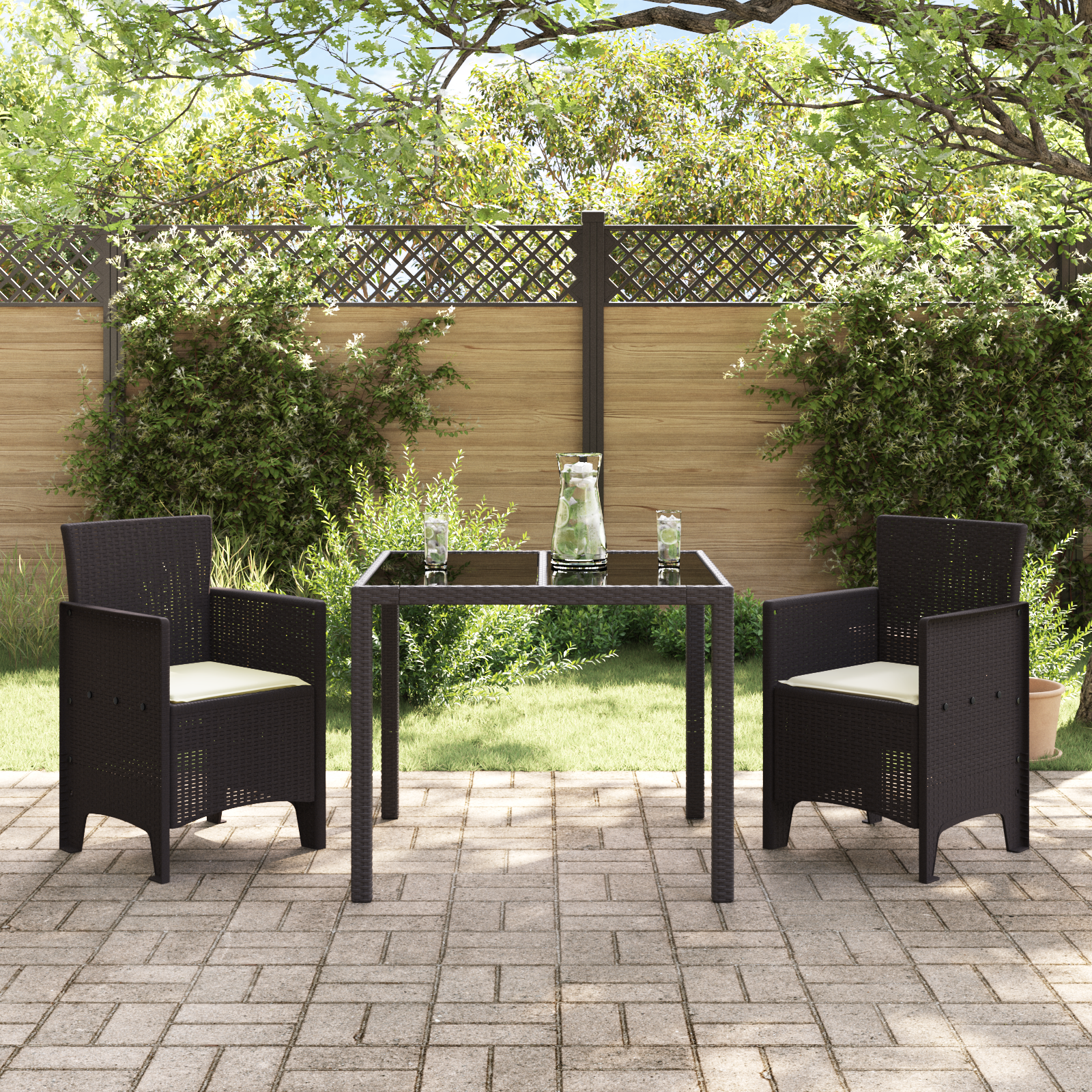 vidaXL Tuinstoelen 2 st met kussens poly rattan bruin