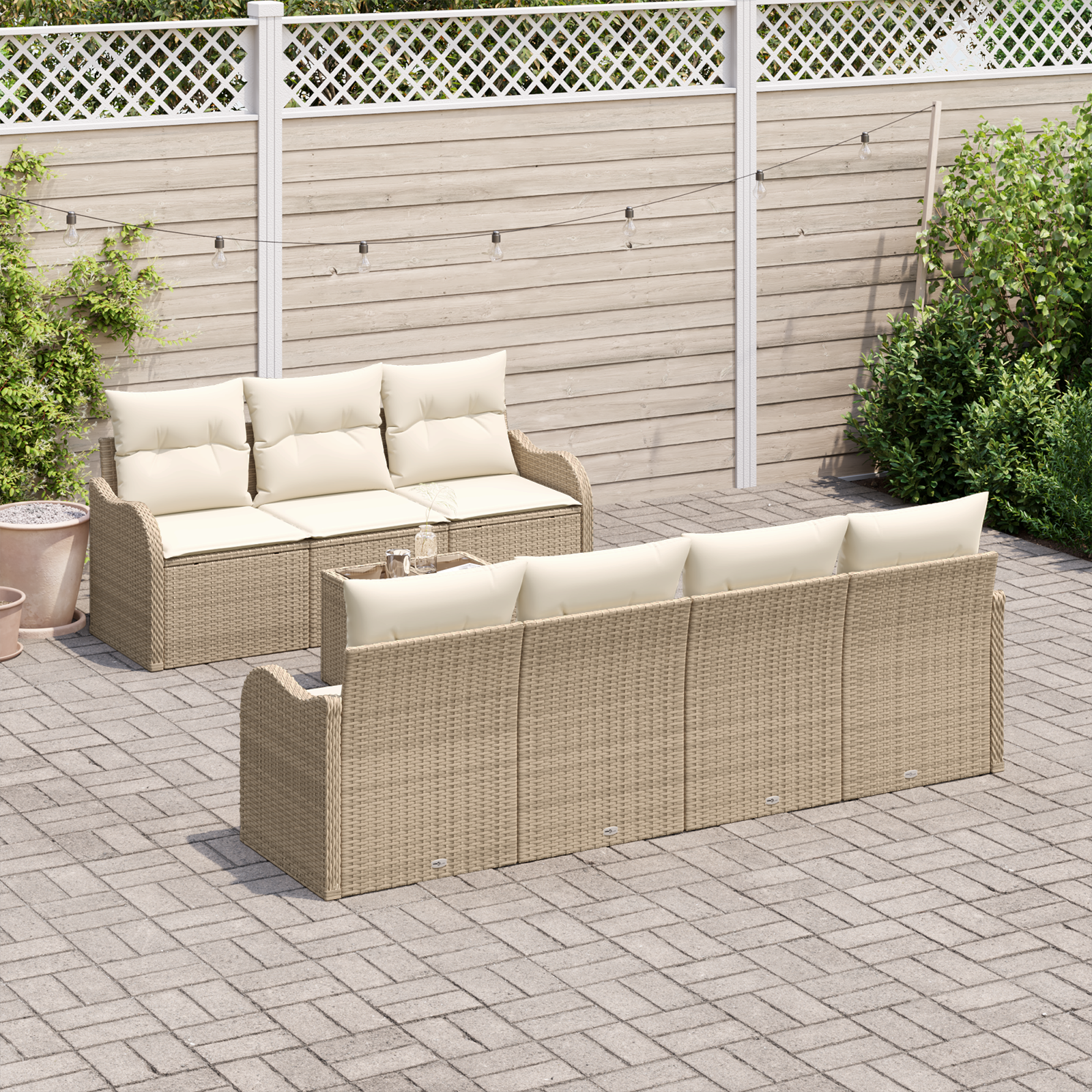vidaXL 8-delige tuinset met kussens in beige poly rattan