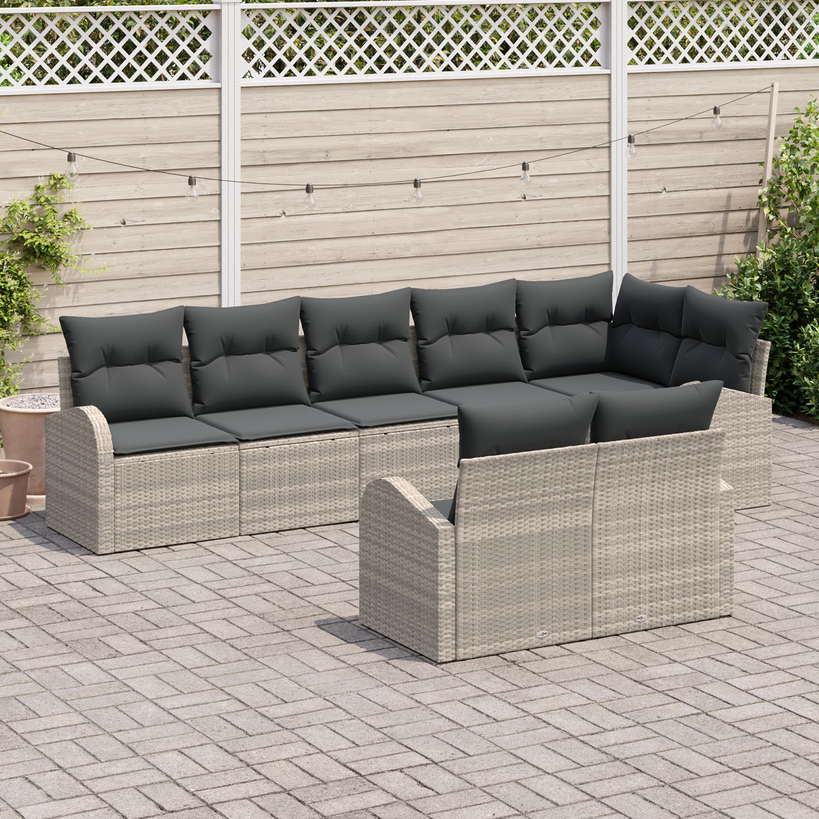 vidaXL 8-delige Tuinbankenset met kussens poly rattan lichtgrijs