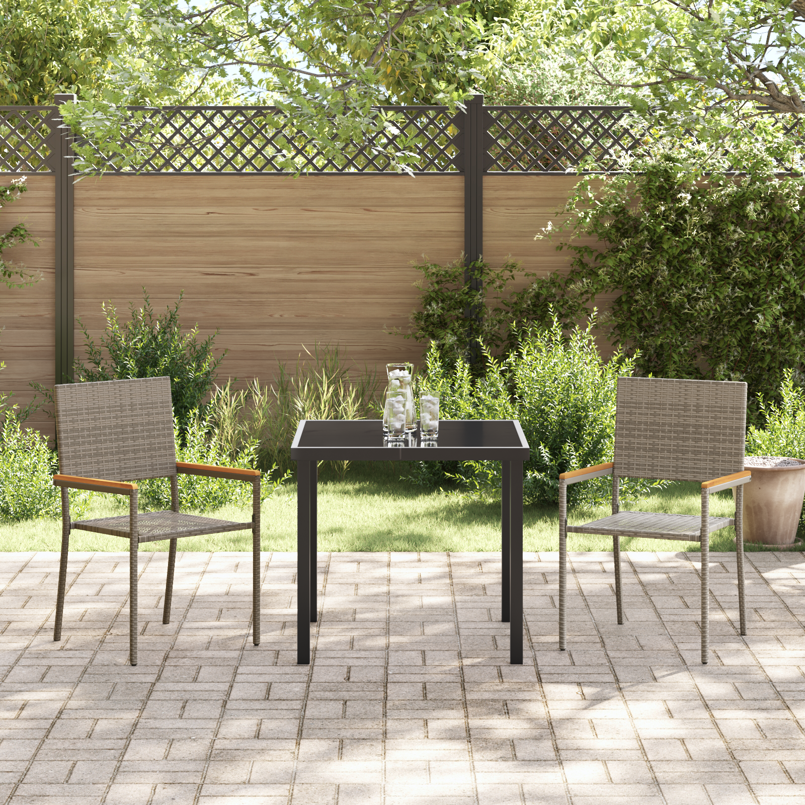 vidaXL Stapelbare Ligbedden, set van 2 in grijs poly rattan.