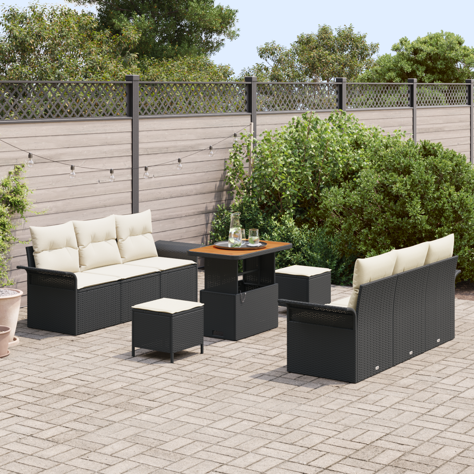 vidaXL 9-delige Tuinbankenset met kussens poly rattan acacia zwart