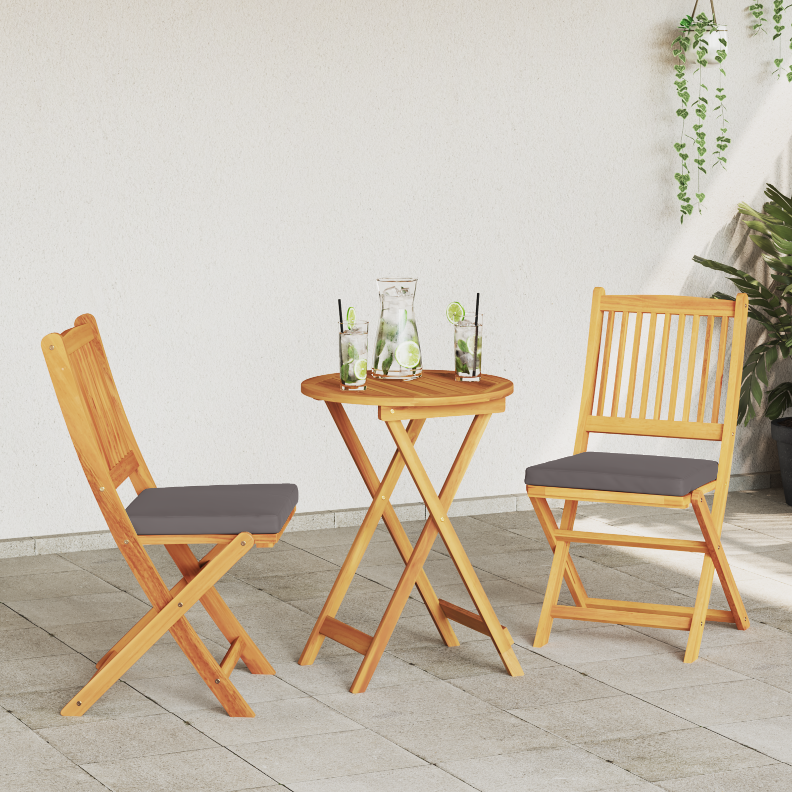 vidaXL Tuinstoelen 2 st inklapbaar met grijs kussen massief acaciahout