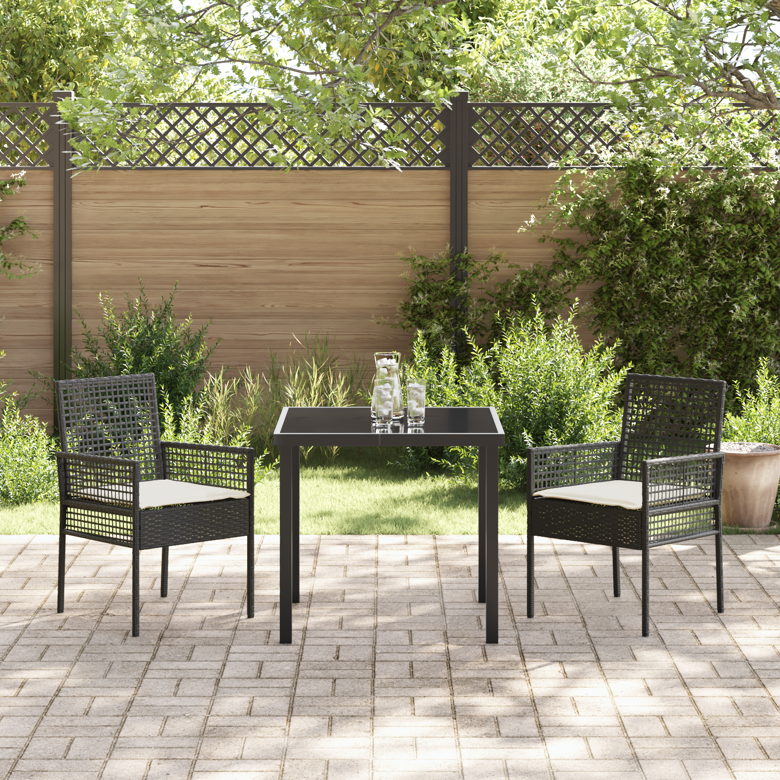 vidaXL Tuinstoelen 2 st met kussens poly rattan zwart