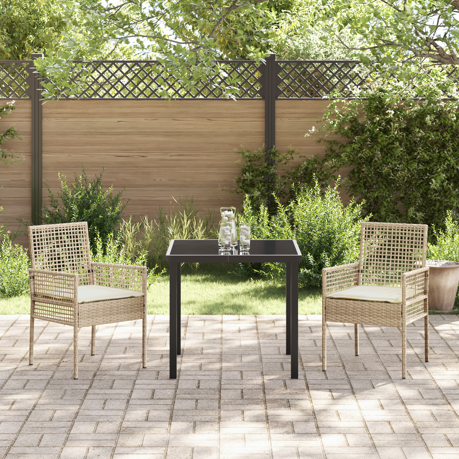 vidaXL Tuinstoelen 2 st met kussens poly rattan beige