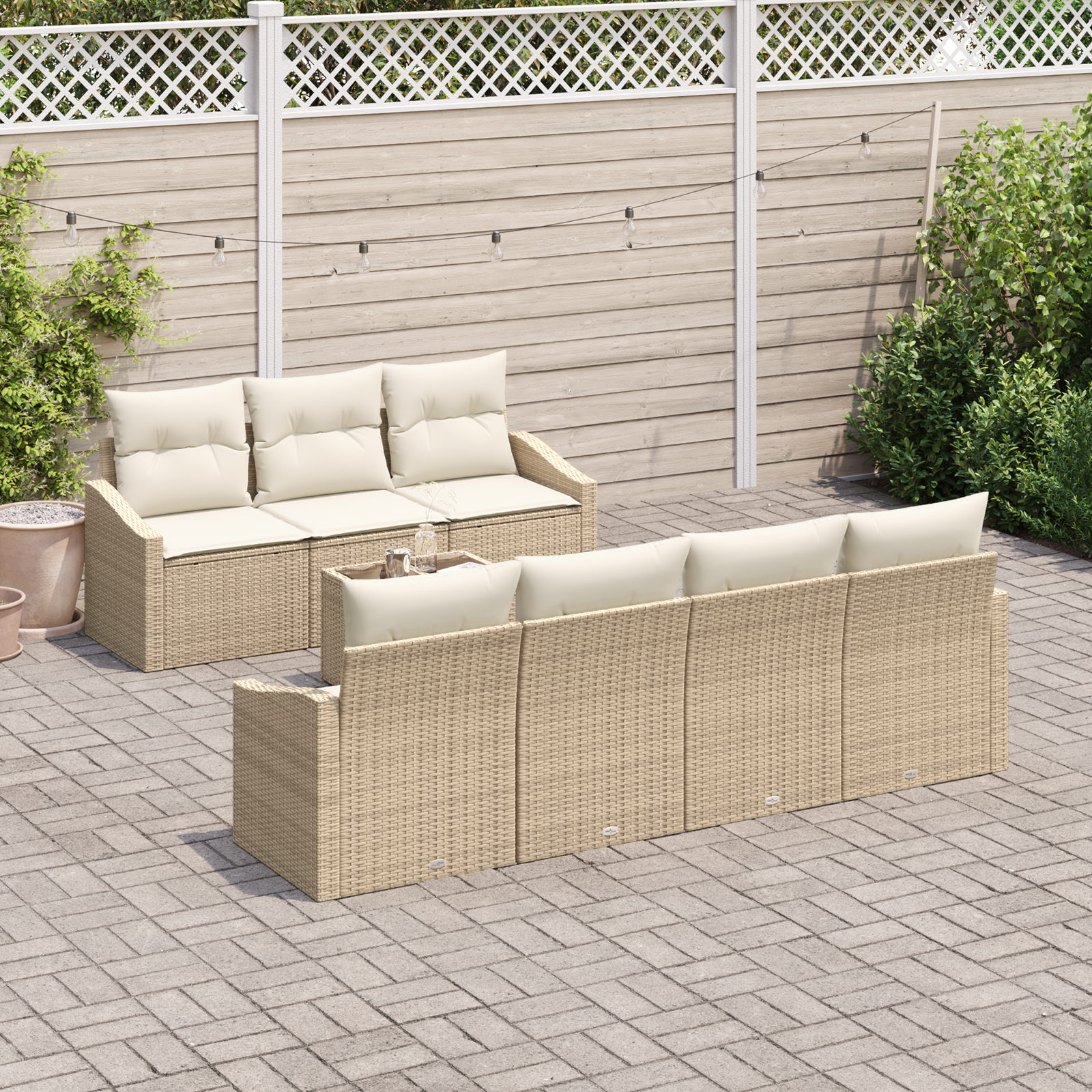vidaXL 8-delige Tuinset met kussens poly rattan beige
