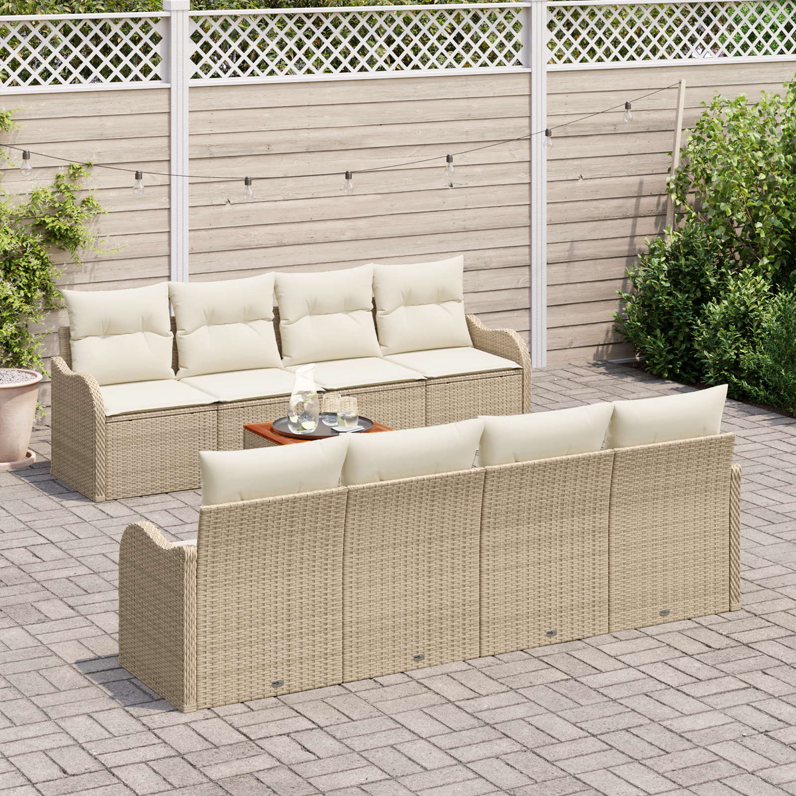 vidaXL 9-delige tuinset met kussens in Beige van Poly Rattan en Acaciahout