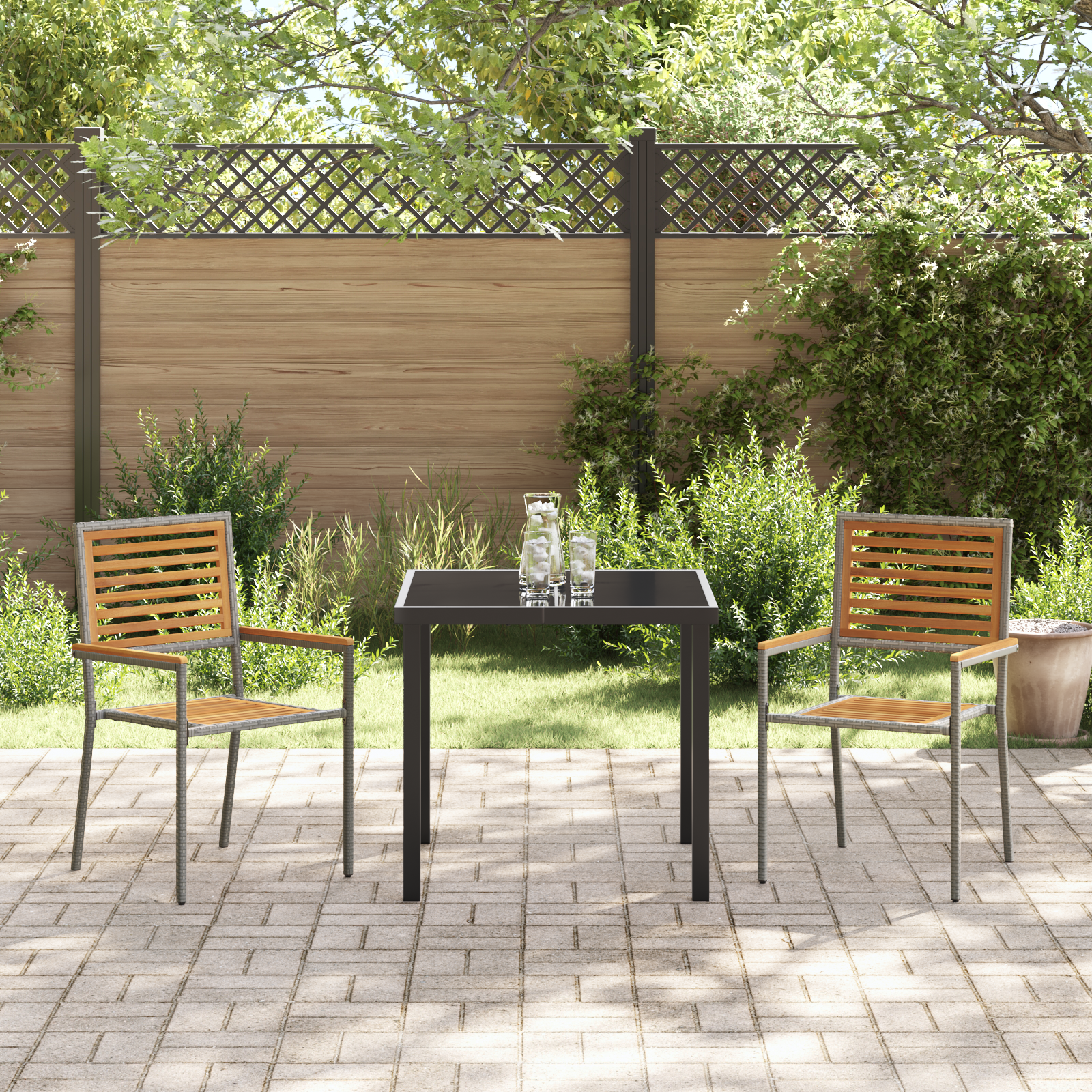 vidaXL Stapelbare Ligbedden - 2 stuks in Grijs Poly Rattan