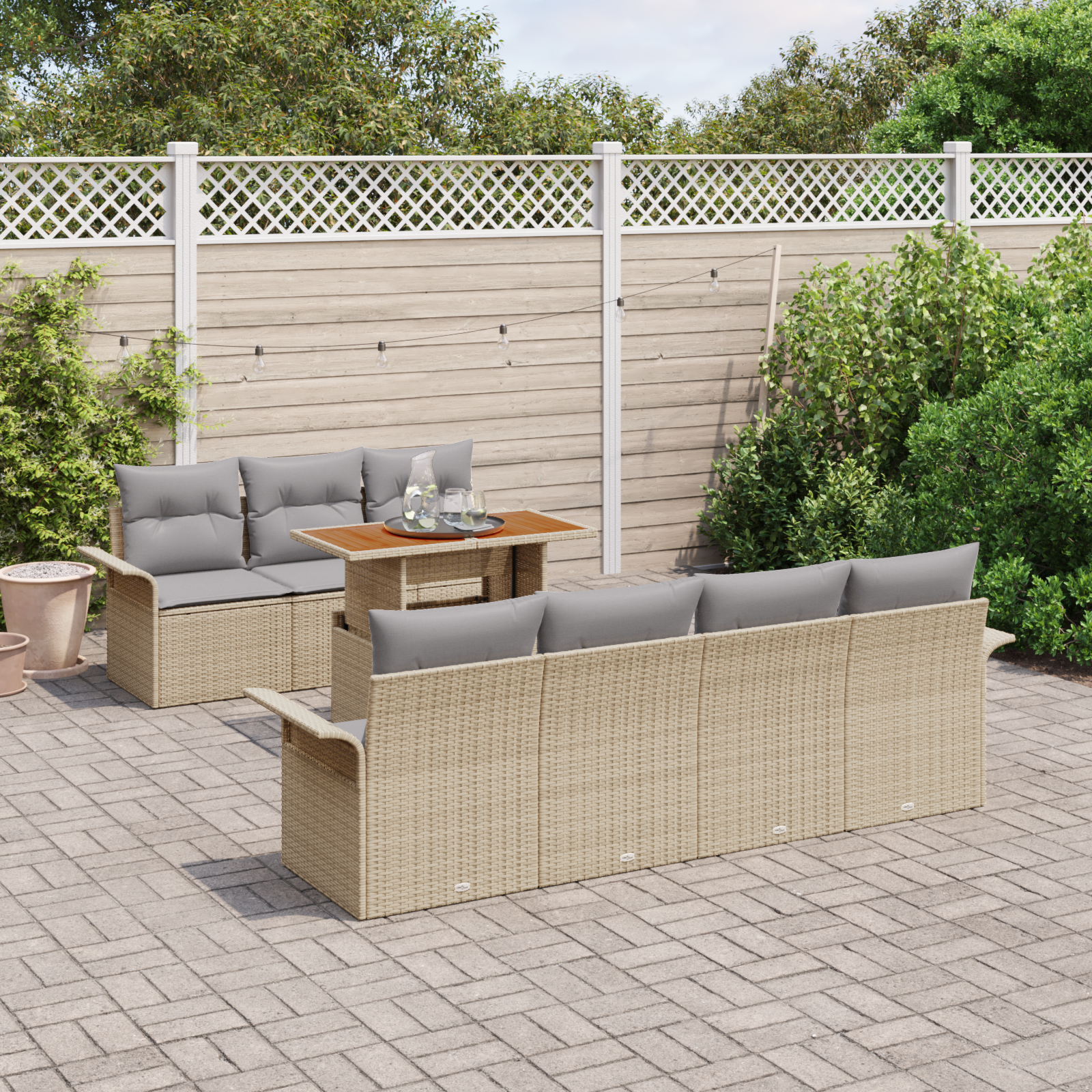 vidaXL 8-delige Tuinbankenset met kussens poly rattan beige