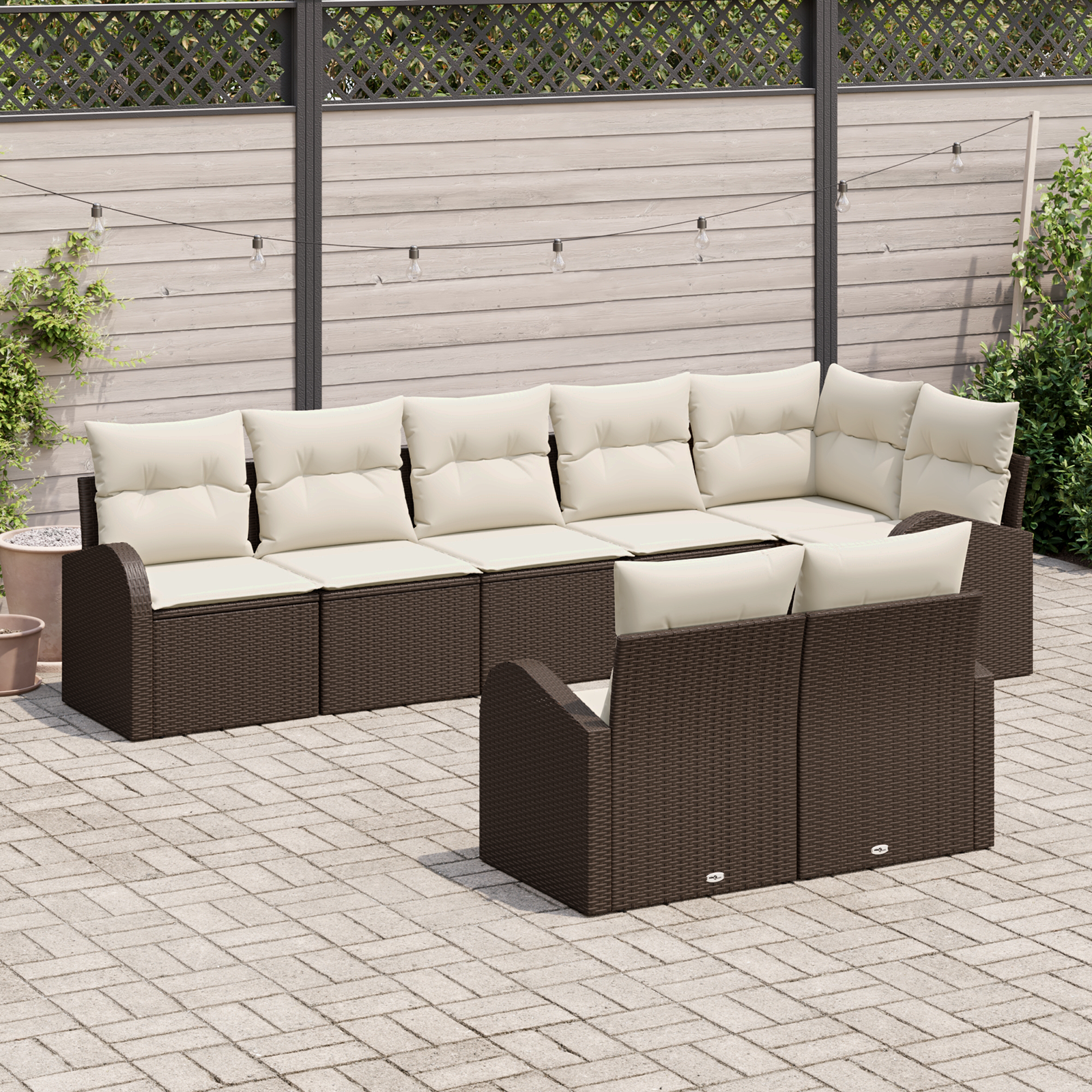 vidaXL 8-delige Tuinbankenset met kussens poly rattan bruin