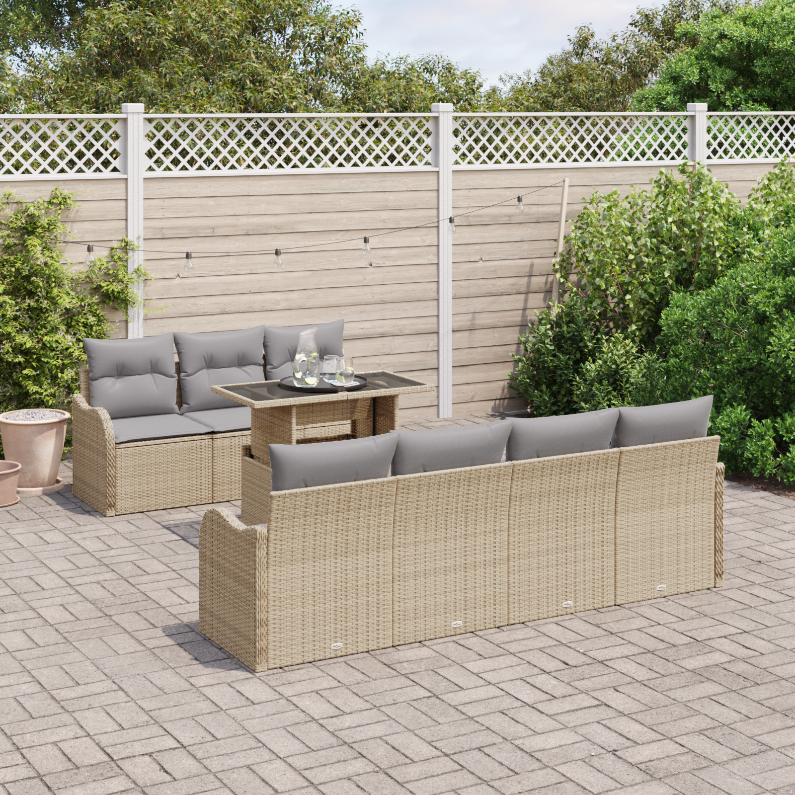 vidaXL 8-delige Tuinbankenset met kussens poly rattan beige