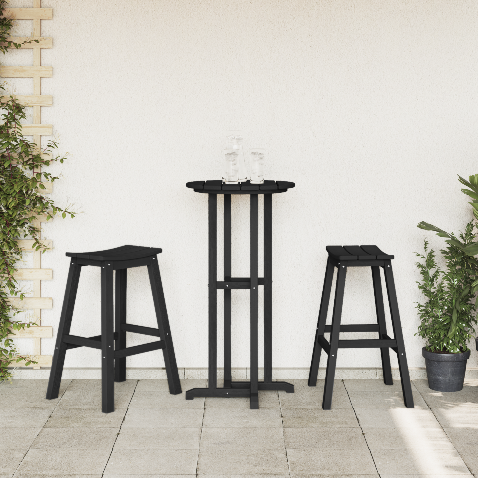 vidaXL Barkrukken 2 stuks Zwart HDPE
