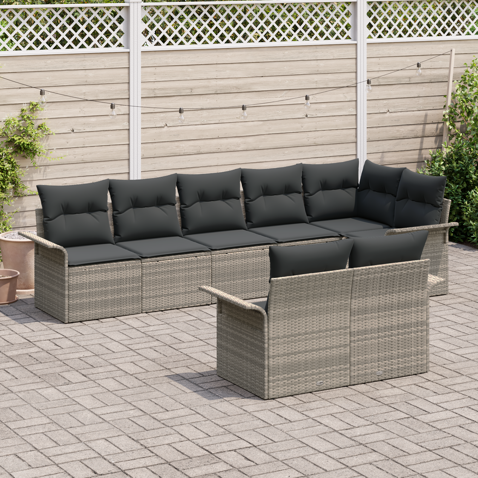 vidaXL 8-delige tuinsofa set met kussens in lichtgrijs poly rattan