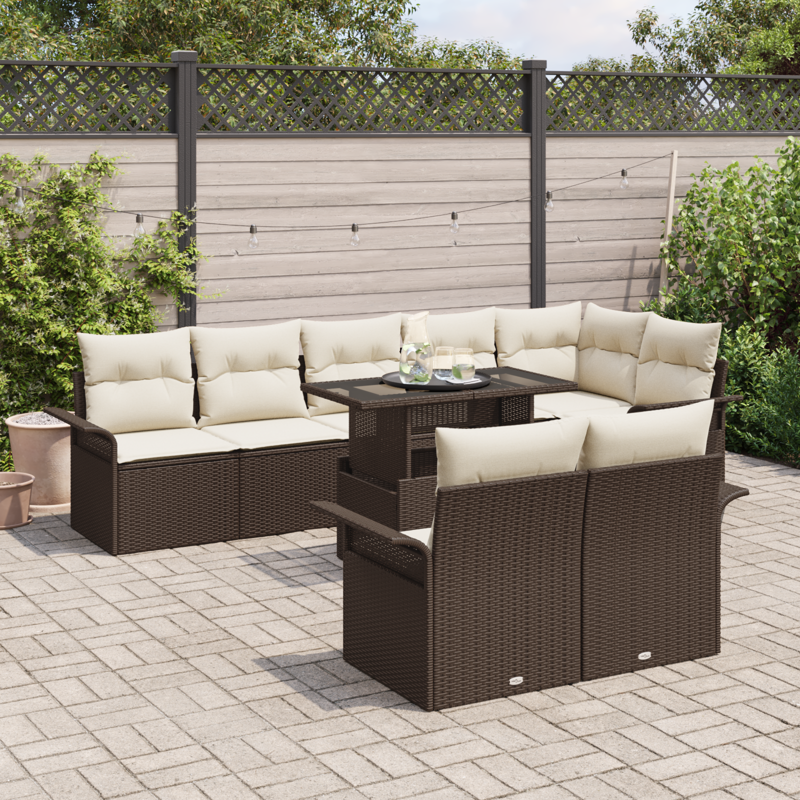 vidaXL 9-delige tuinset met kussens bruin poly rattan