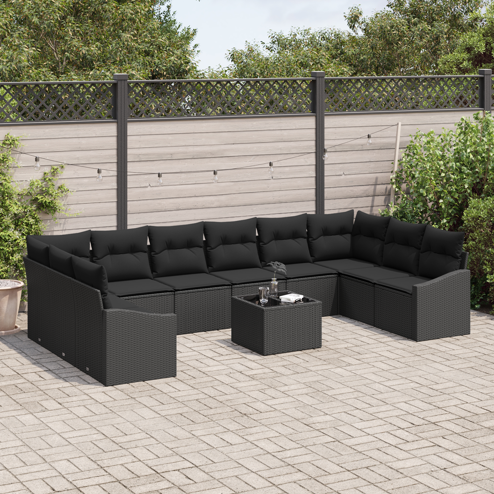 vidaXL 11-delige Tuinbankenset met kussens poly rattan beige