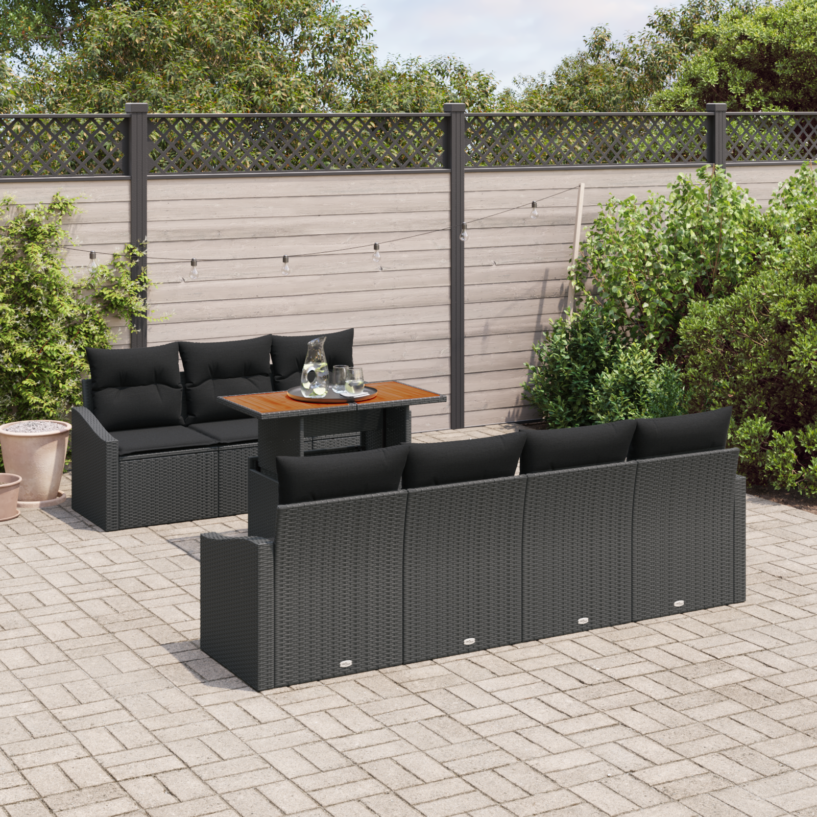 vidaXL 8-delige Tuinbankenset met kussens poly rattan zwart