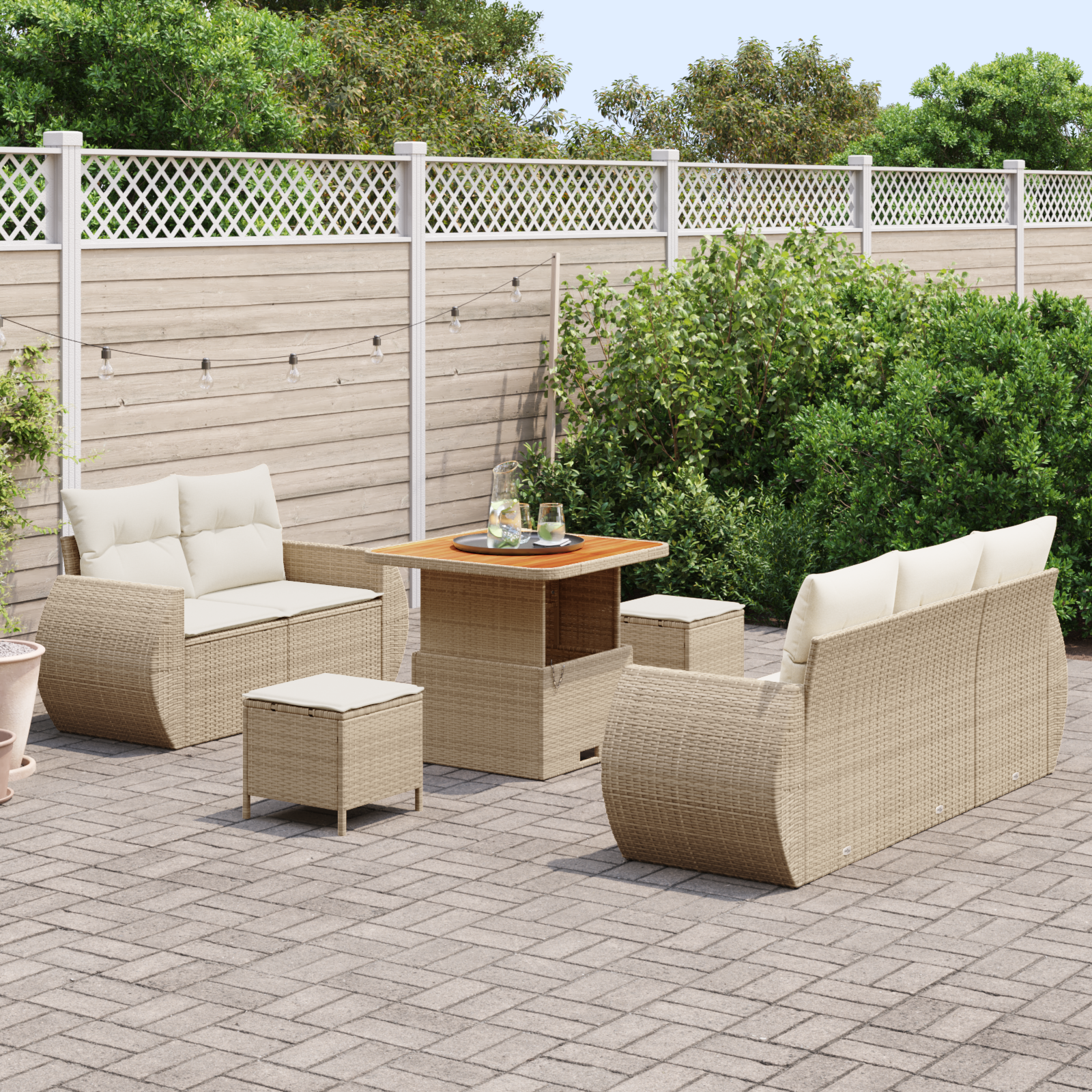 vidaXL 8-delige Tuinbankenset met kussens poly rattan acacia beige