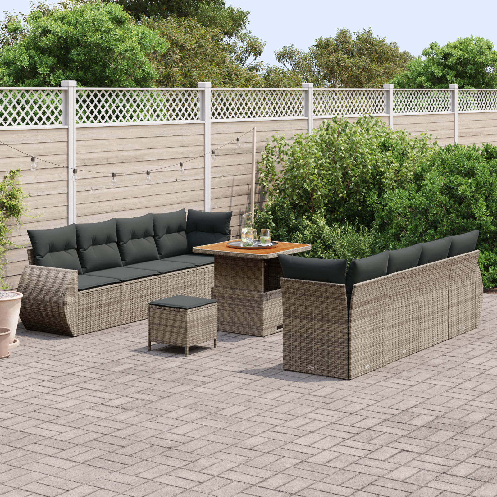 vidaXL 11-delige tuinset met kussens in grijs poly rattan en acacia