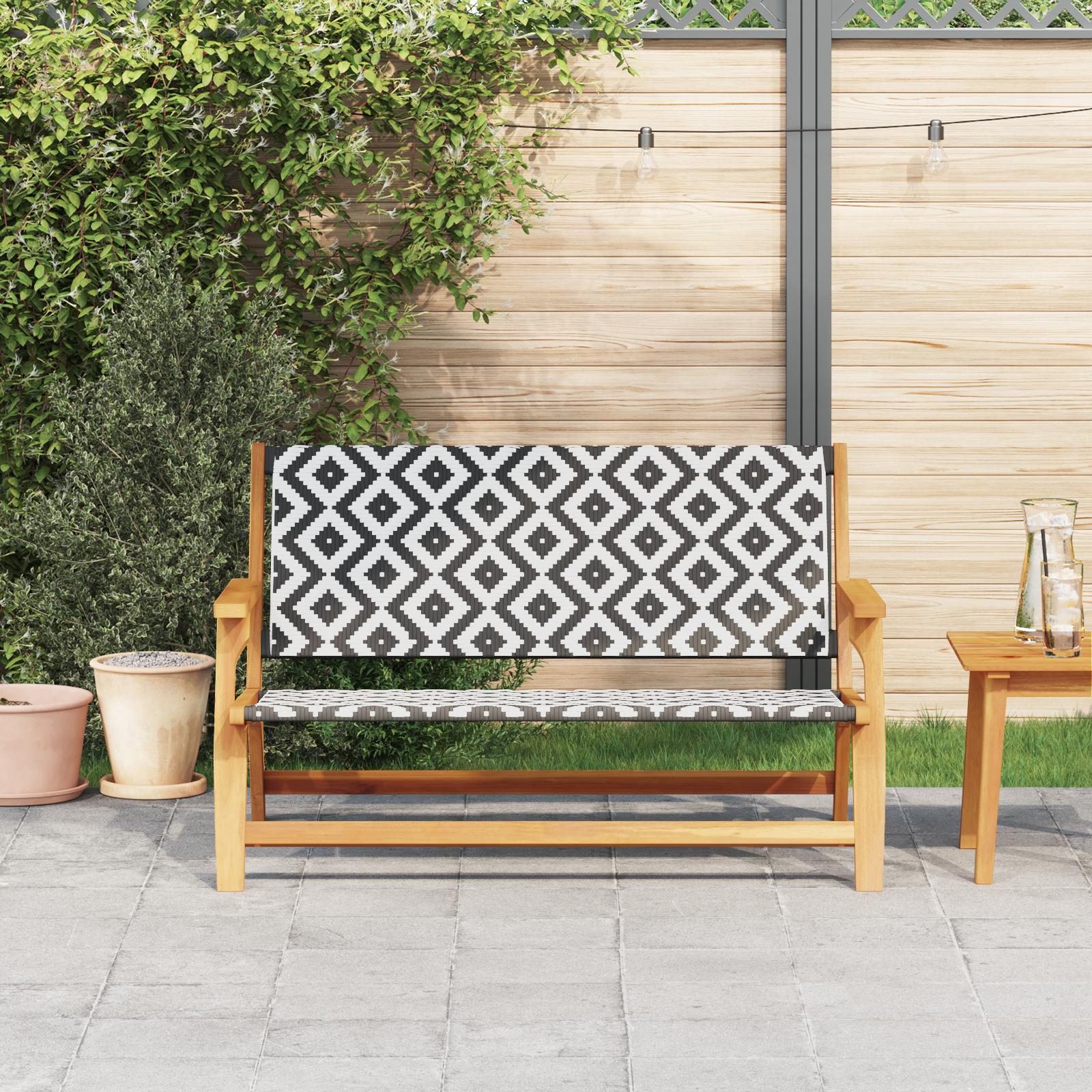 vidaXL Tuinbank Zwart en Wit 122x76x73,5 cm Massief Acaciahout