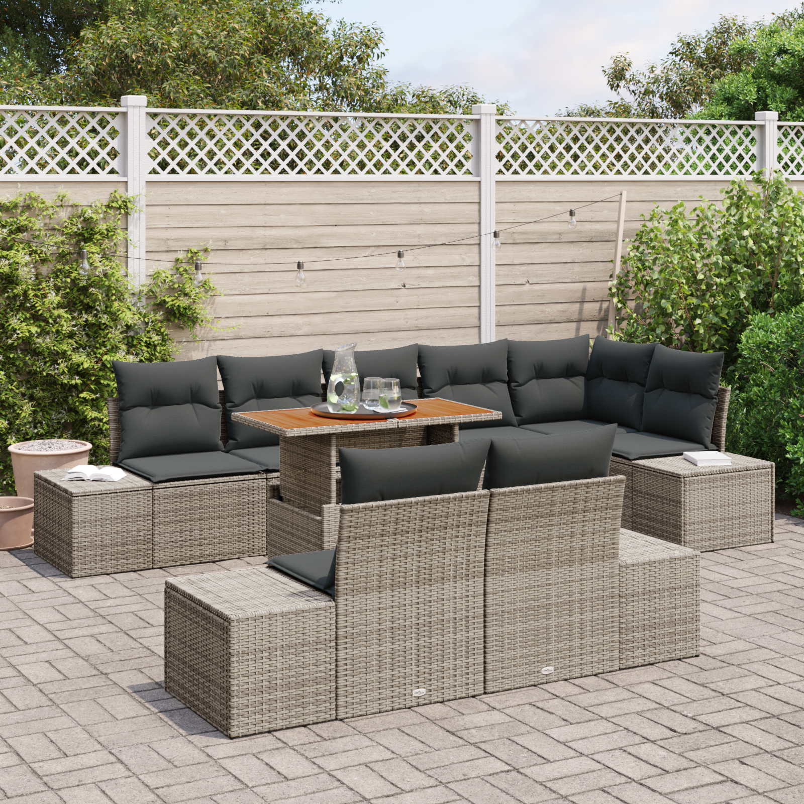 vidaXL 9-delige Tuinset met kussens poly rattan acaciahout grijs