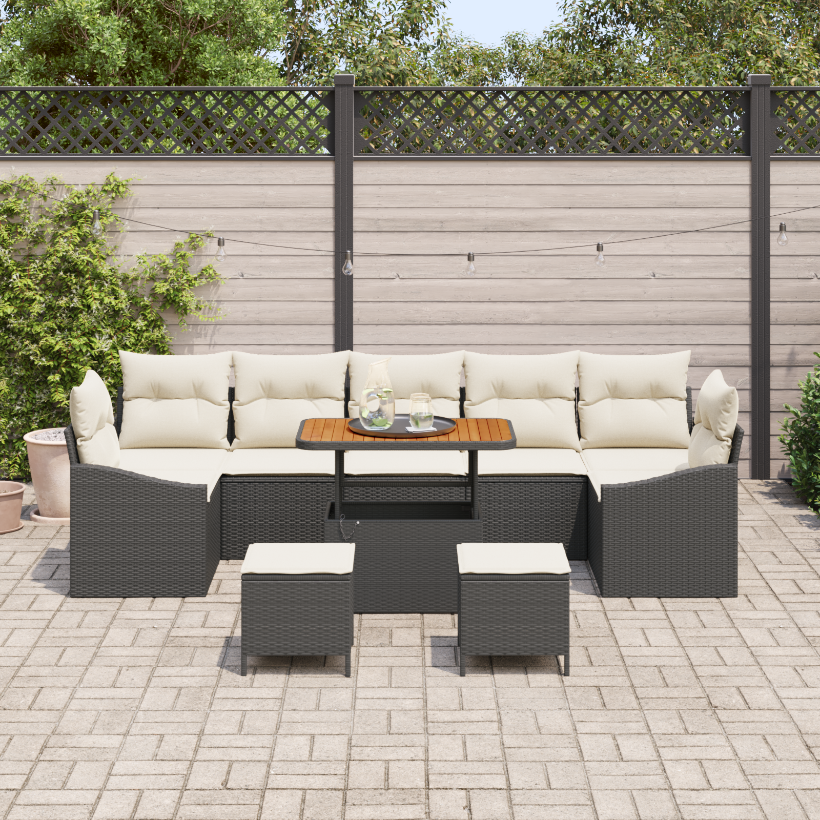 vidaXL 10-delige tuinset met kussens in zwart poly rattan en acacia