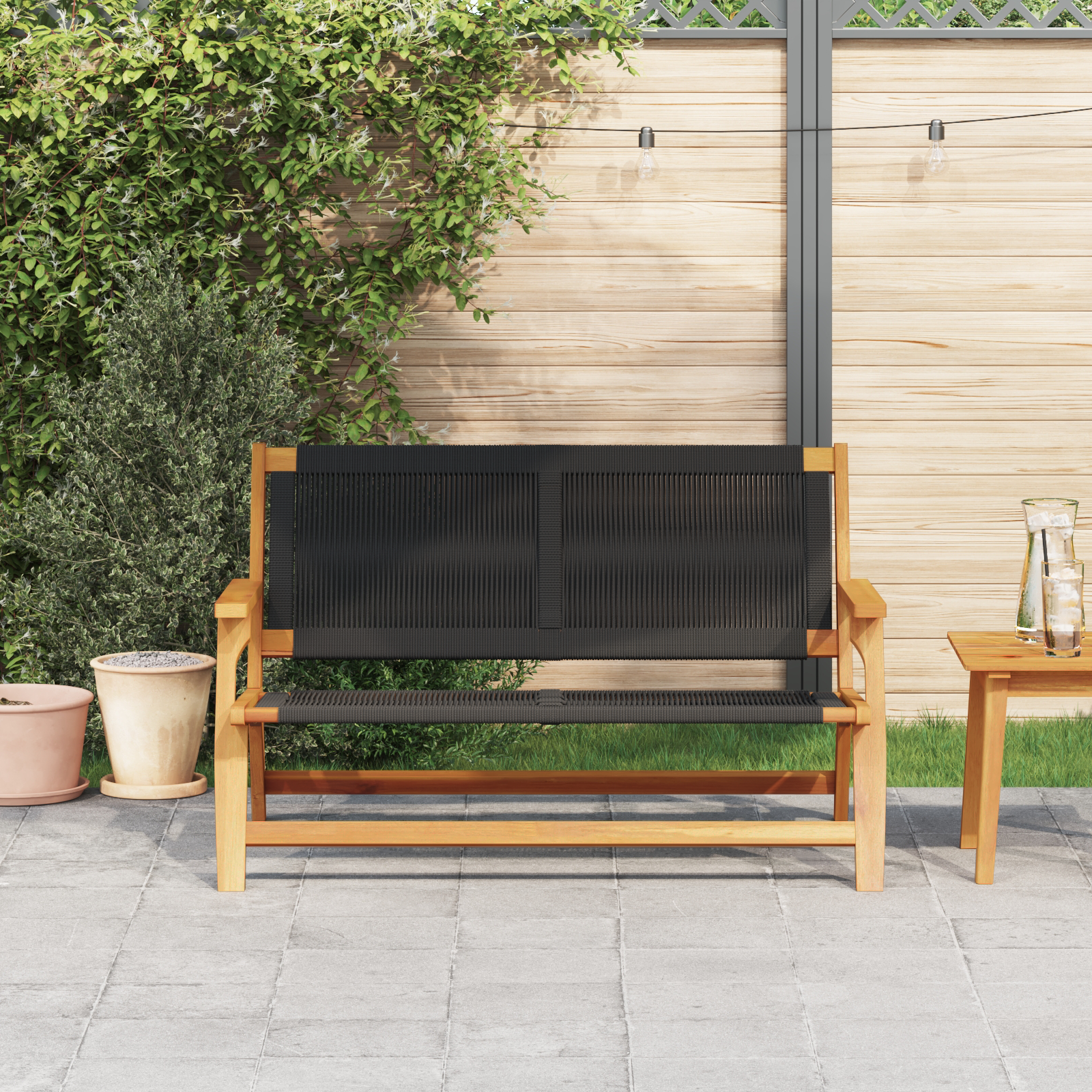 vidaXL Ligbed Zwart 76x122x73 cm Massief Acaciahout