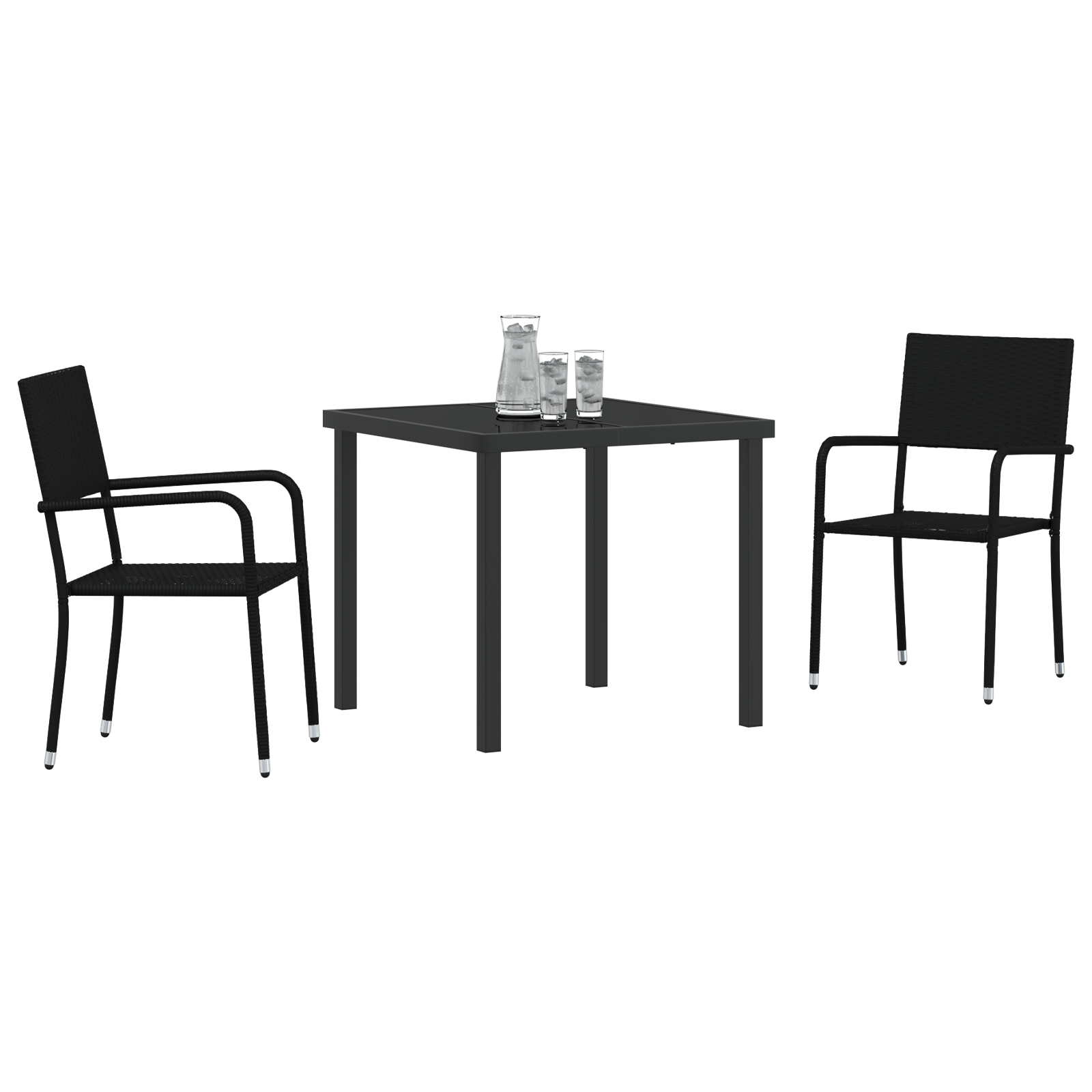 vidaXL 3-delige tuin eetset zwart poly rattan