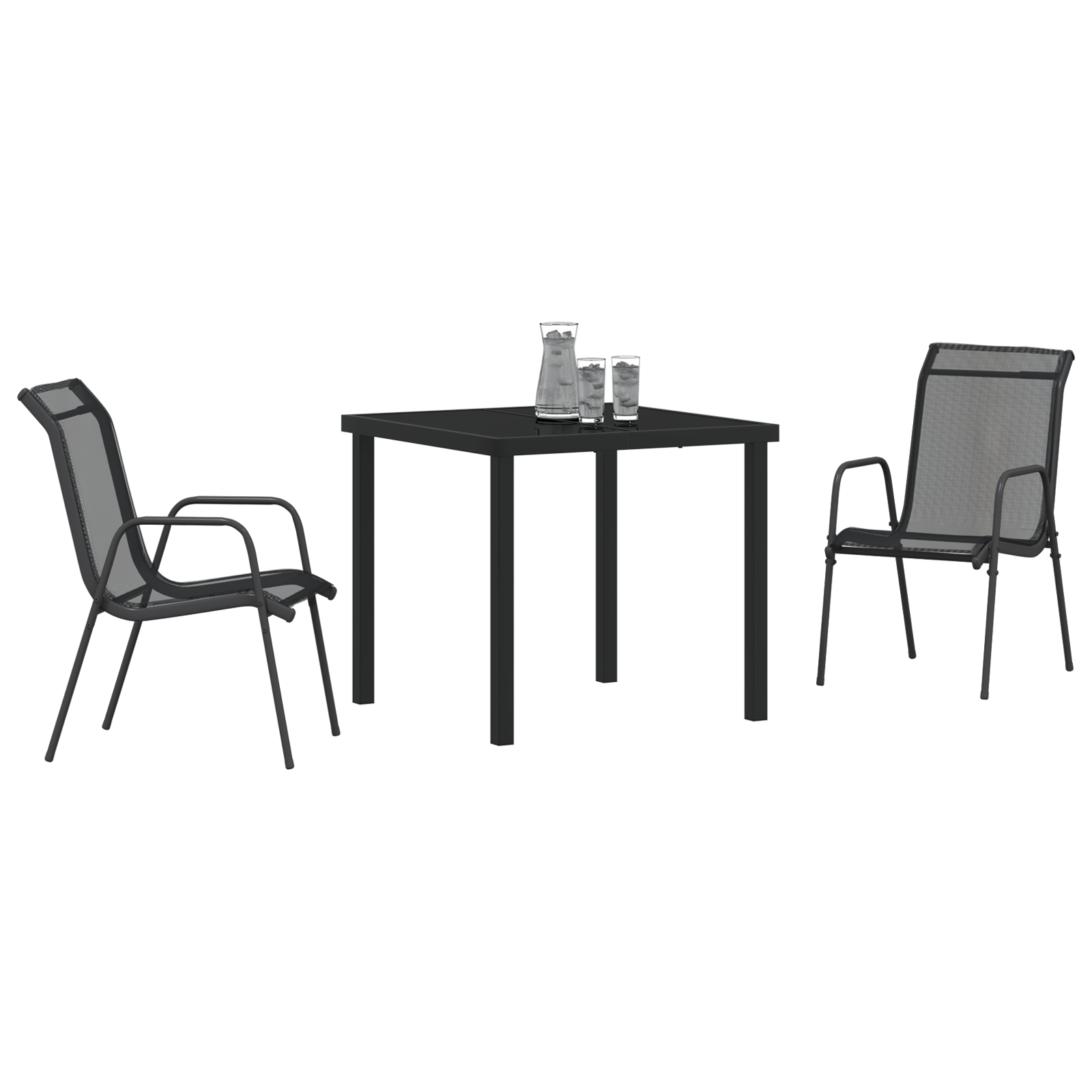 vidaXL 3-delige Eetset voor in de Tuin - Zwart Textilene en Staal