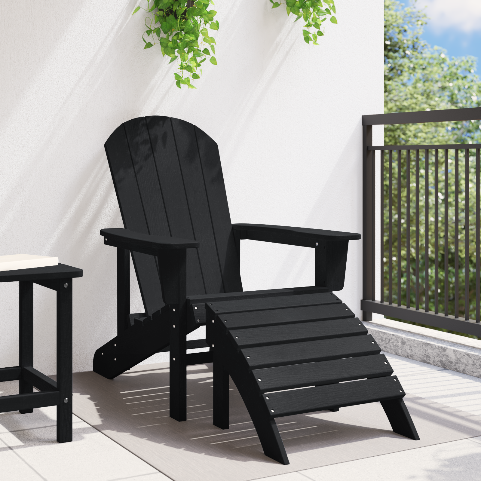 vidaXL Ligbed Adirondack met Voetsteun Zwart HDPE