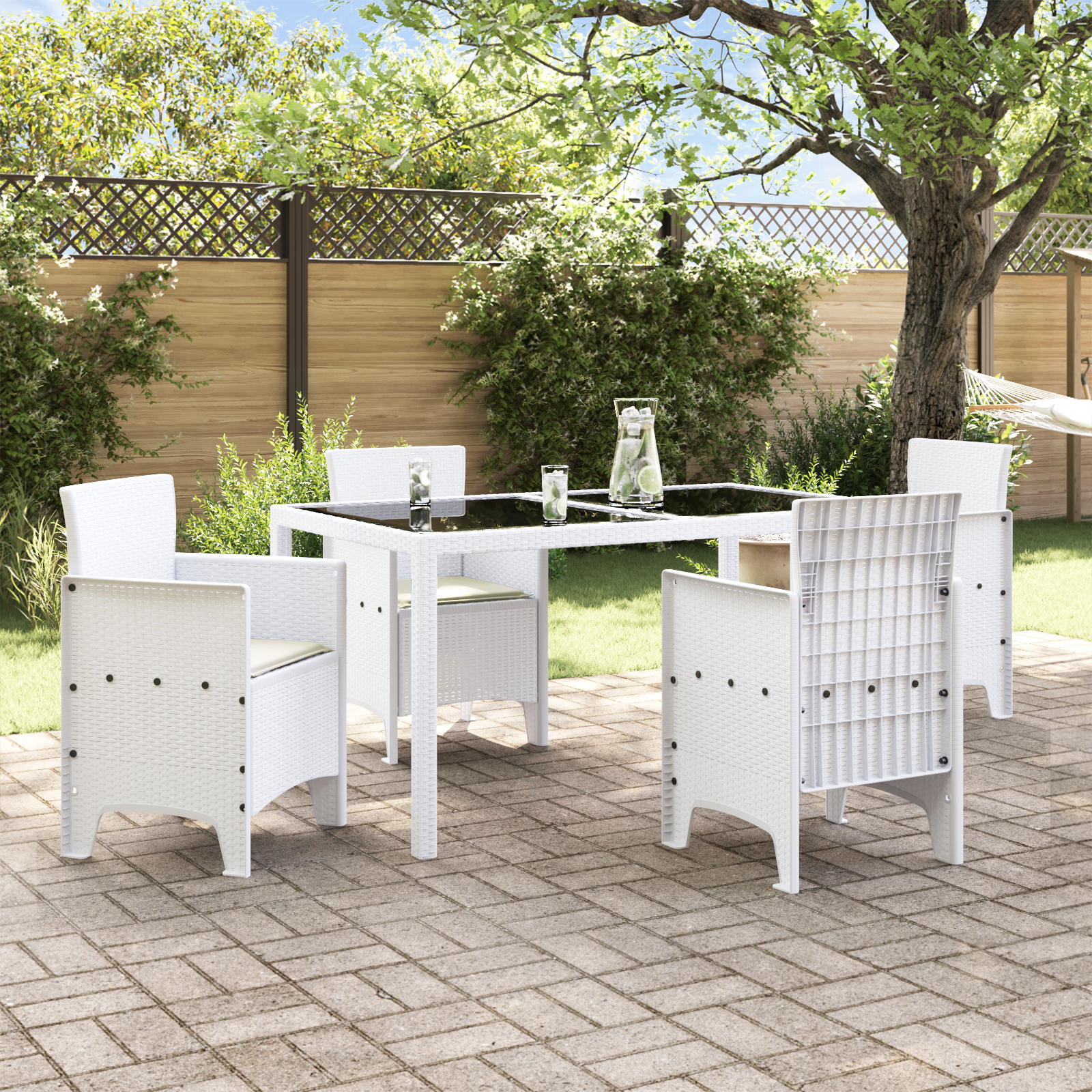 vidaXL Tuinstoelen 4 st met kussens poly rattan wit