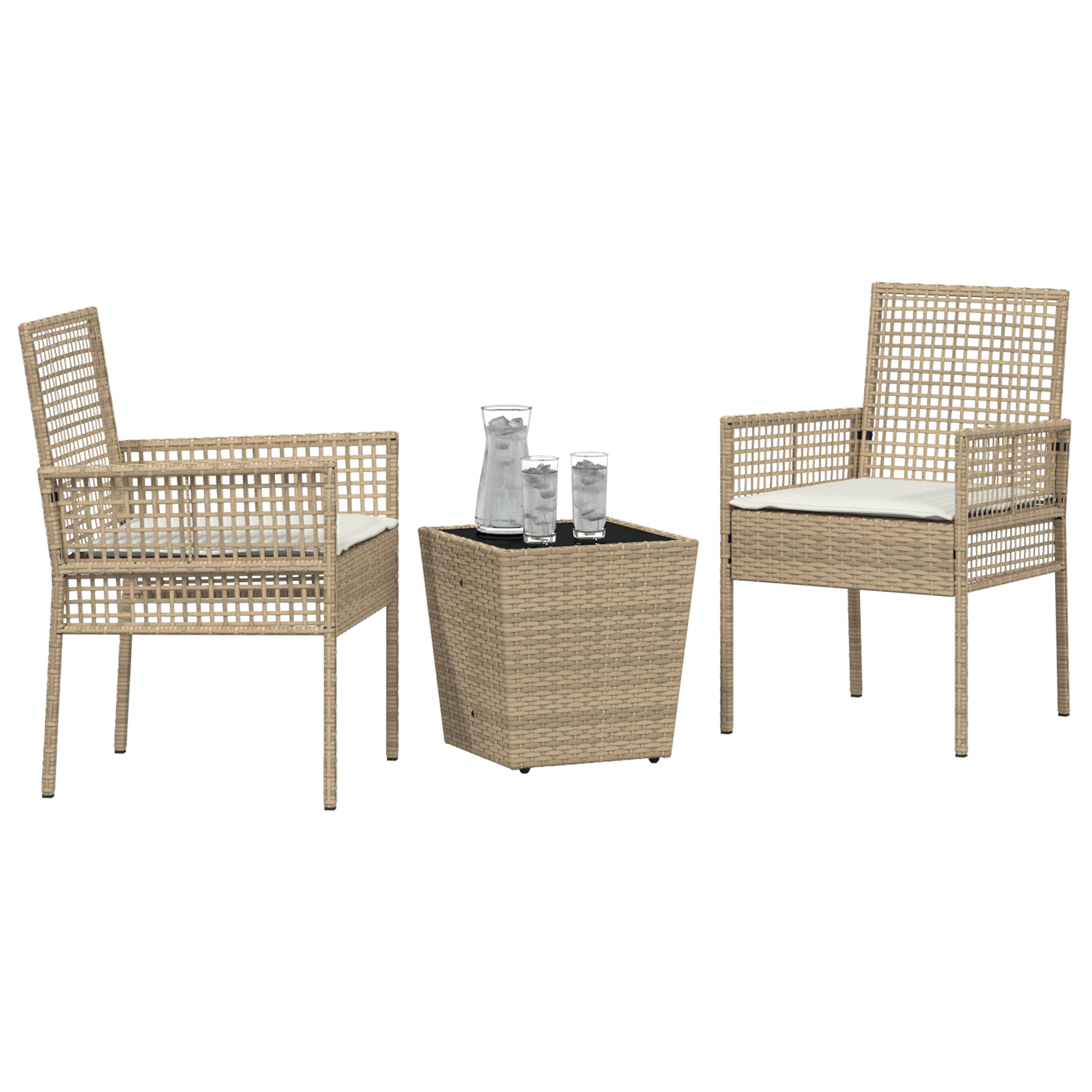 vidaXL 3-delige Bistro Set voor de tuin met kussens in beige poly rattan
