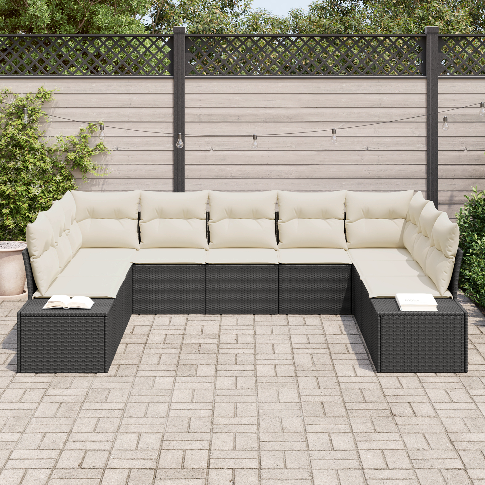 vidaXL 9-delige tuinsofa set met kussens in zwart poly rattan