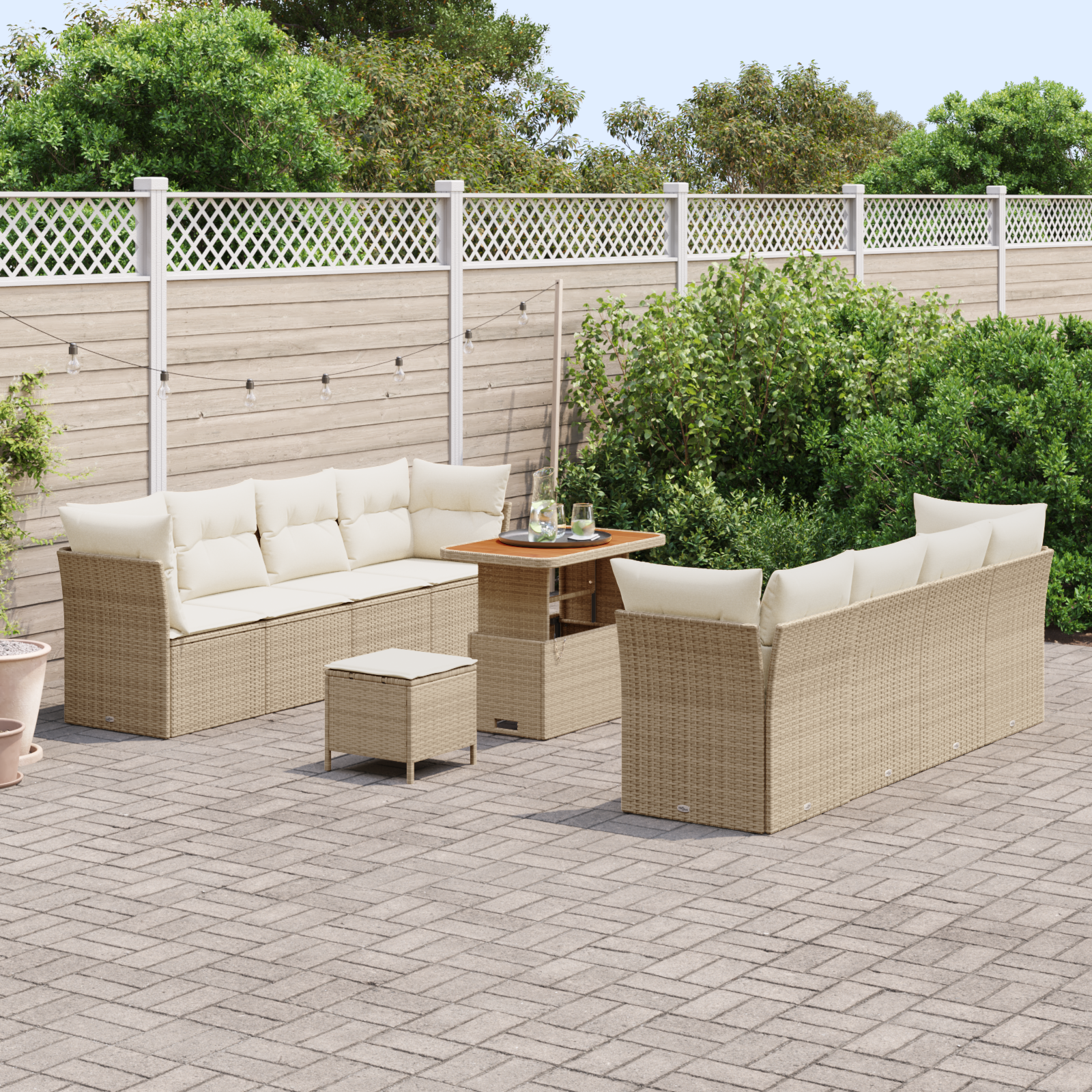 vidaXL 11-delige Tuinbankenset met kussens poly rattan acacia beige