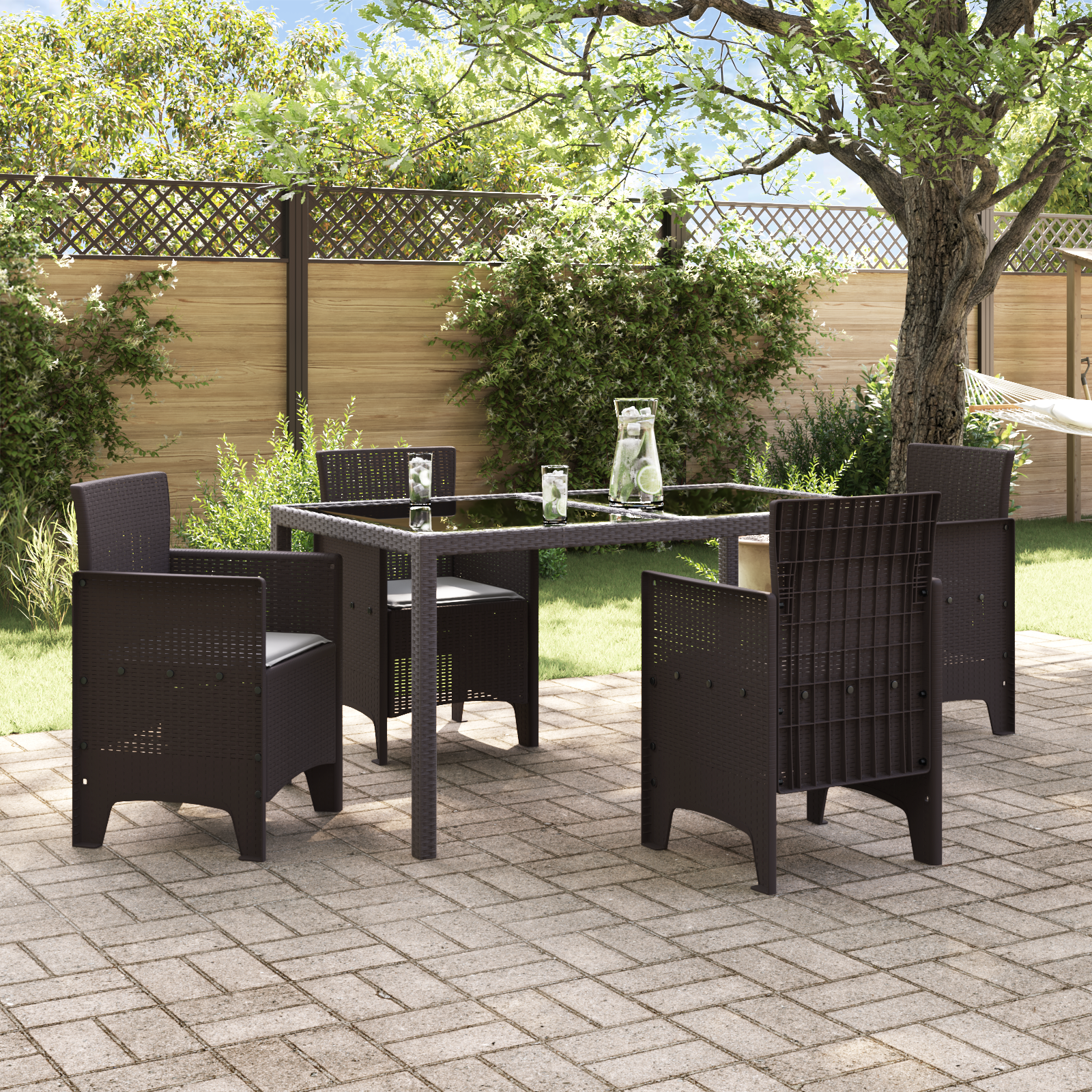vidaXL Tuinmeubels met Kussens 4 stuks Bruin Poly Rieten
