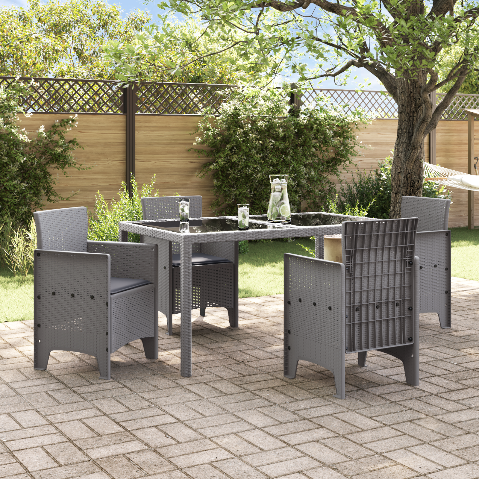 vidaXL Tuinstoelen 4 st met kussens poly rattan lichtgrijs