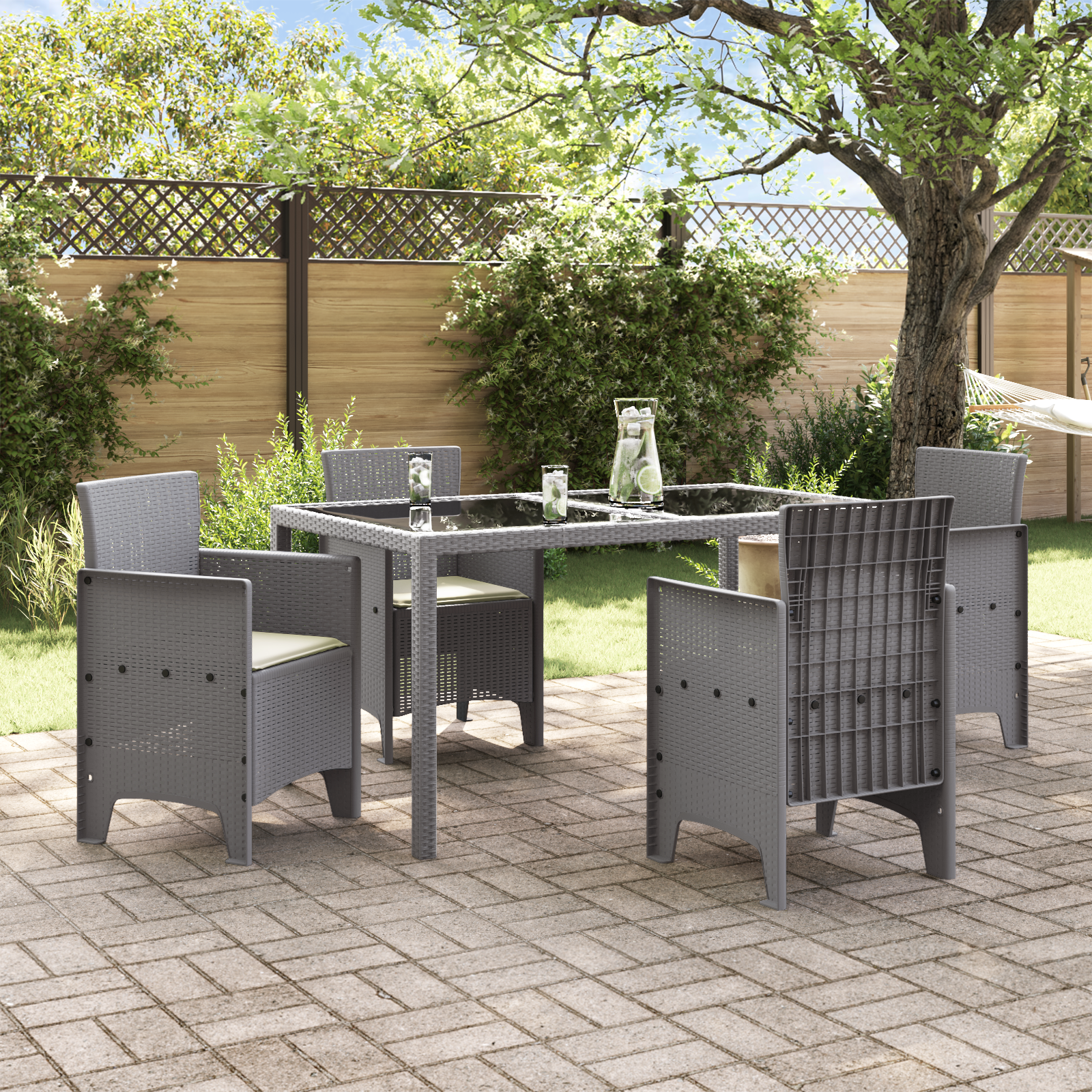vidaXL Tuinstoelen 4 st met kussens poly rattan lichtgrijs