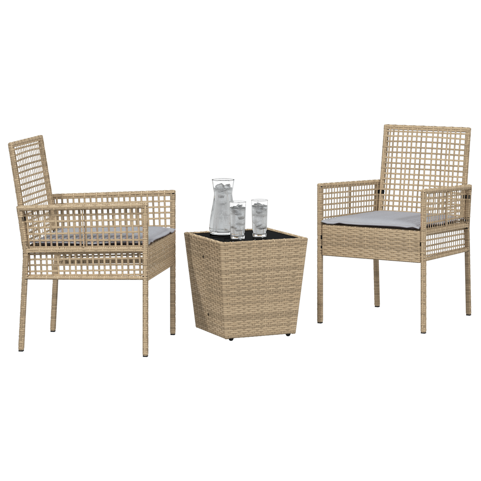 vidaXL 3-delige bistroset voor in de tuin met kussens in beige van poly rattan