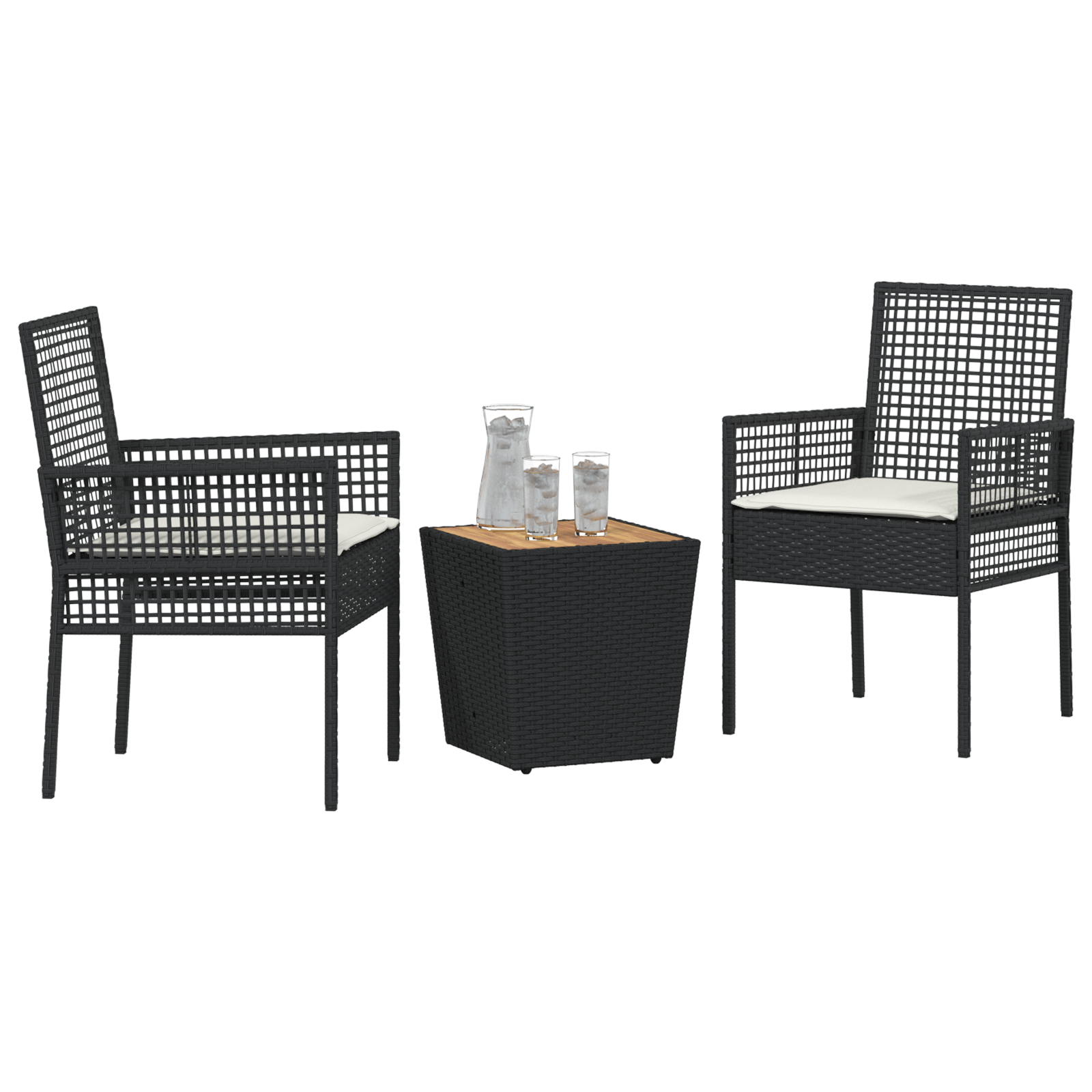 vidaXL 3-delige tuin bistroset met kussens zwart poly rattan