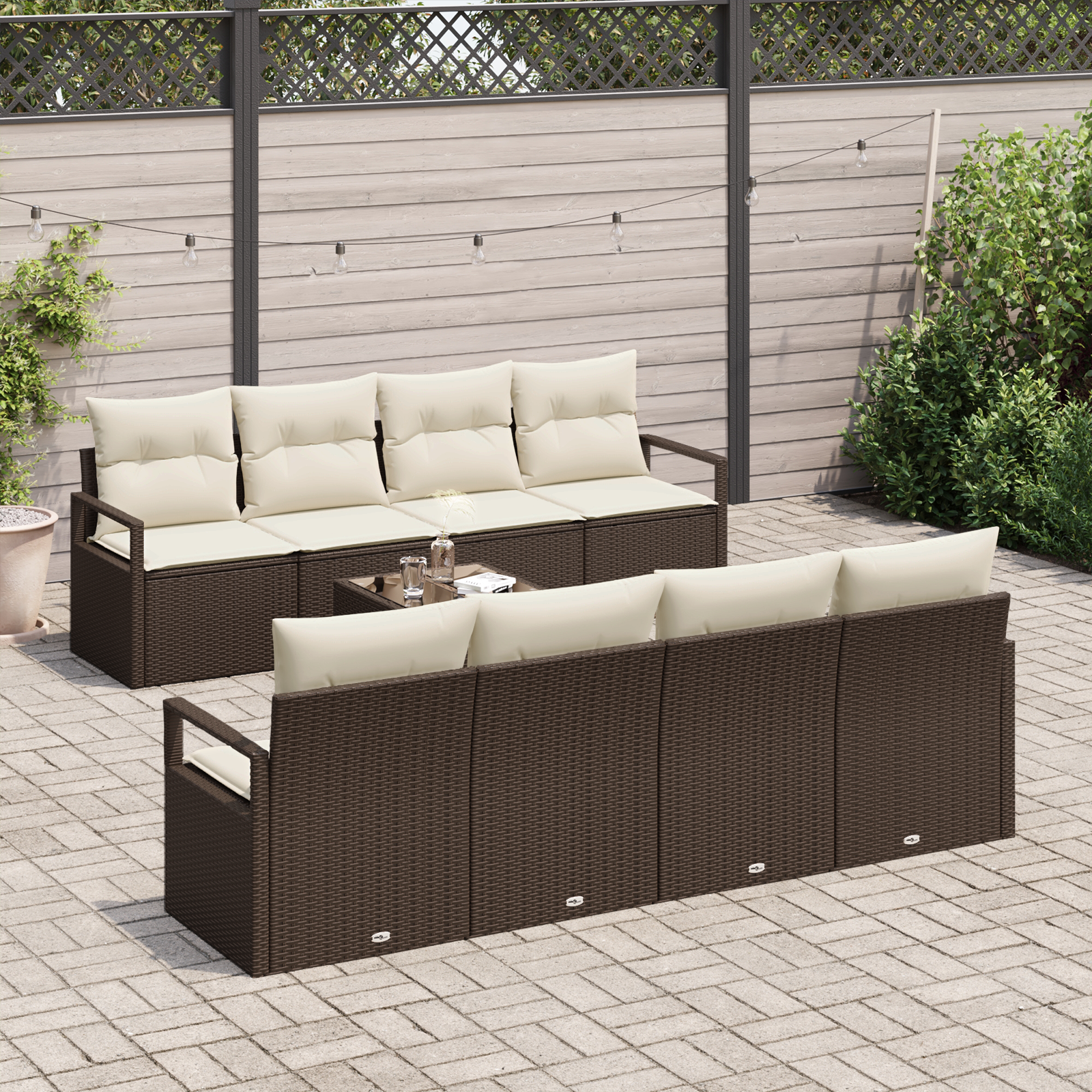 vidaXL 9-delige Tuinbankenset met kussens poly rattan bruin