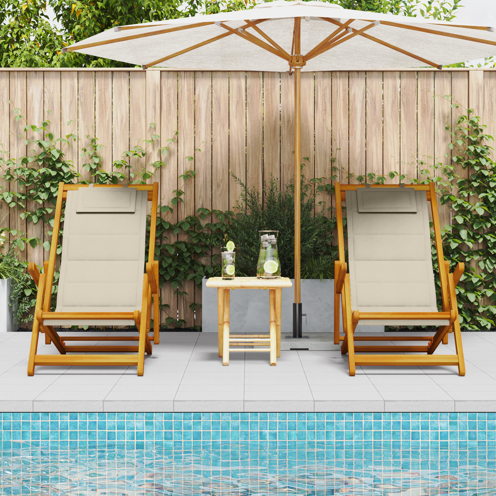 vidaXL Strandstoelen 2 st inklapbaar acaciahout en textileen taupe