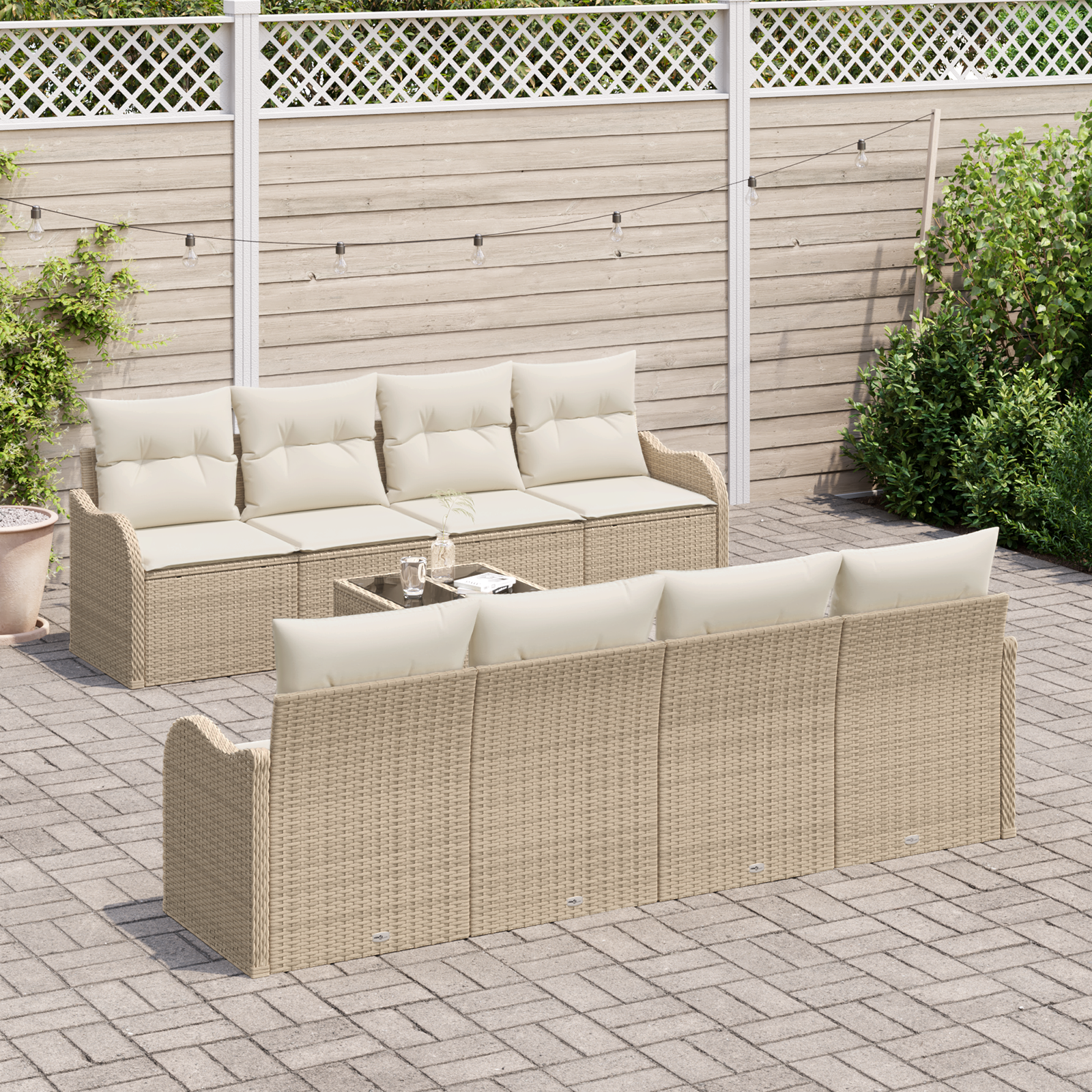 vidaXL 9-delige tuinset met kussens in beige poly rattan