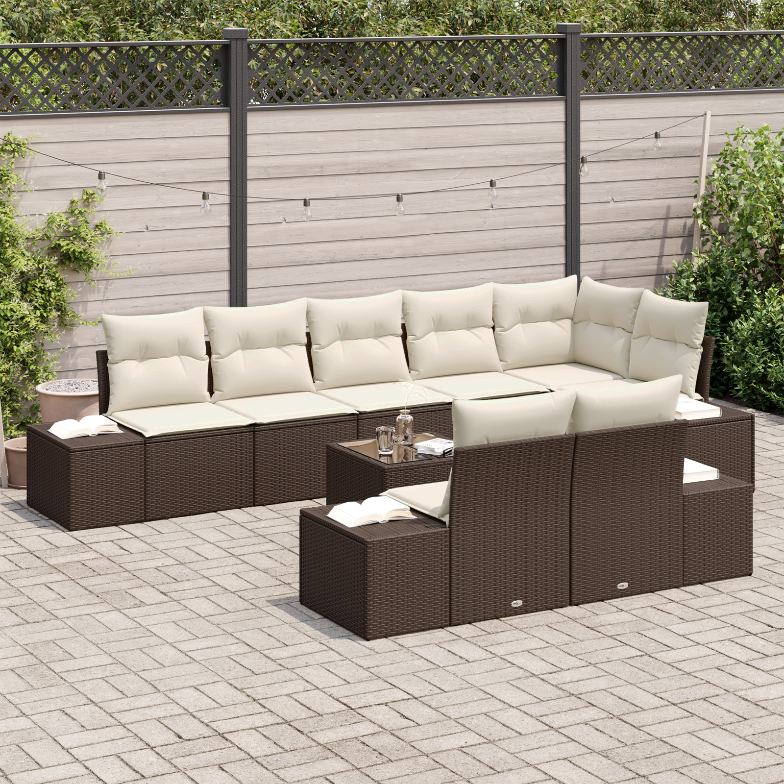 vidaXL 8-delige Tuinbankenset met kussens poly rattan grijs