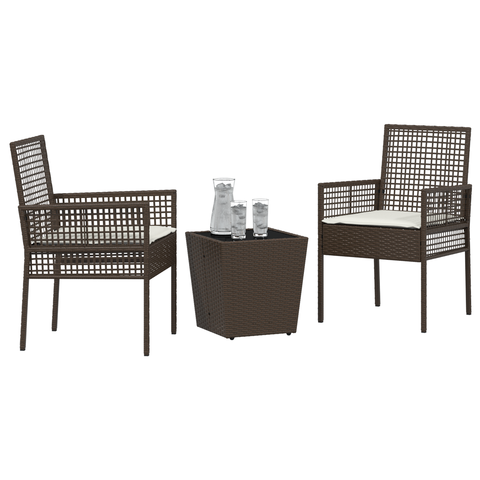 vidaXL 3-delige tuin bistro set met kussens bruin poly rattan