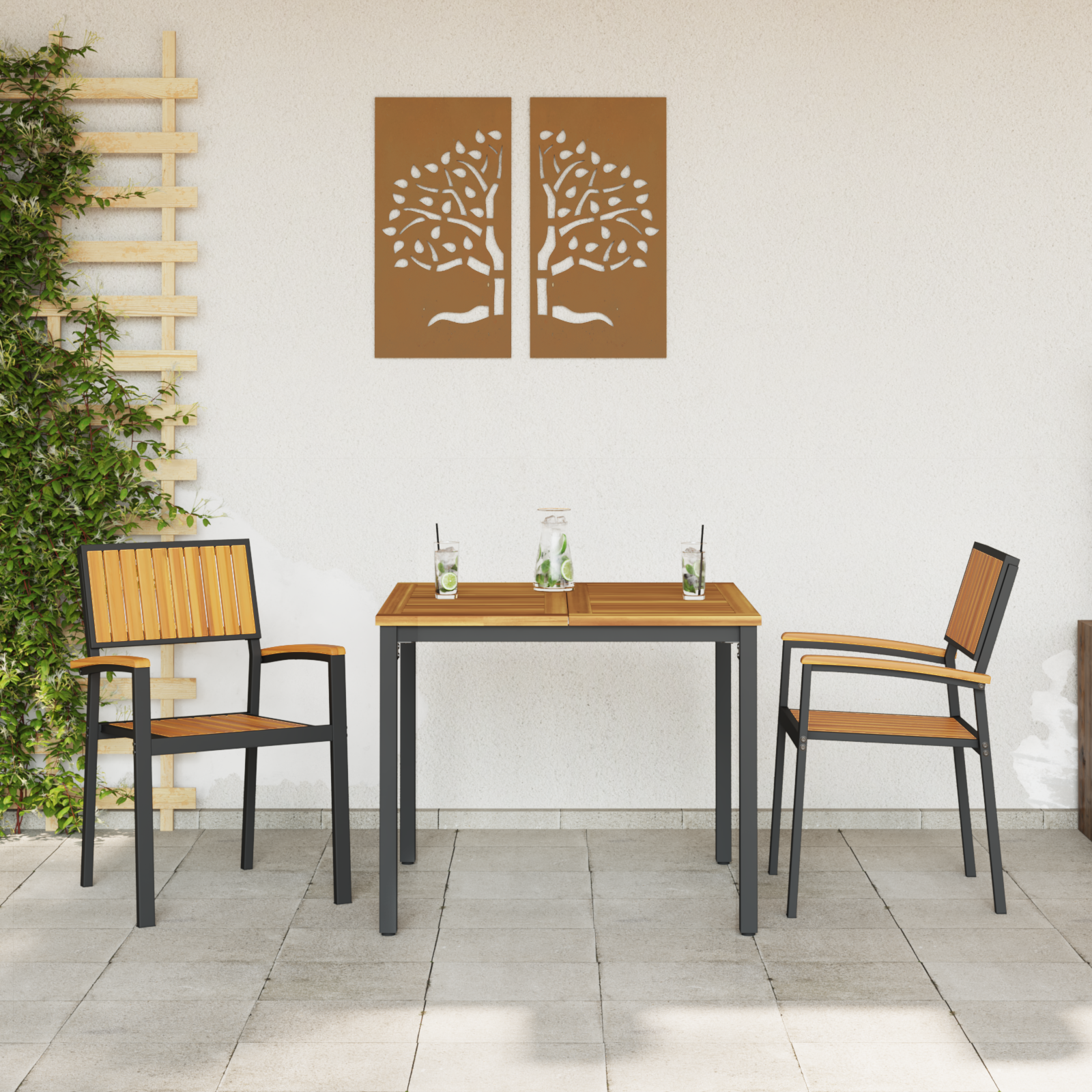 vidaXL Tuinstoelen 2 stuks Stapelbaar Zwart Massief Acaciahout & Metaal