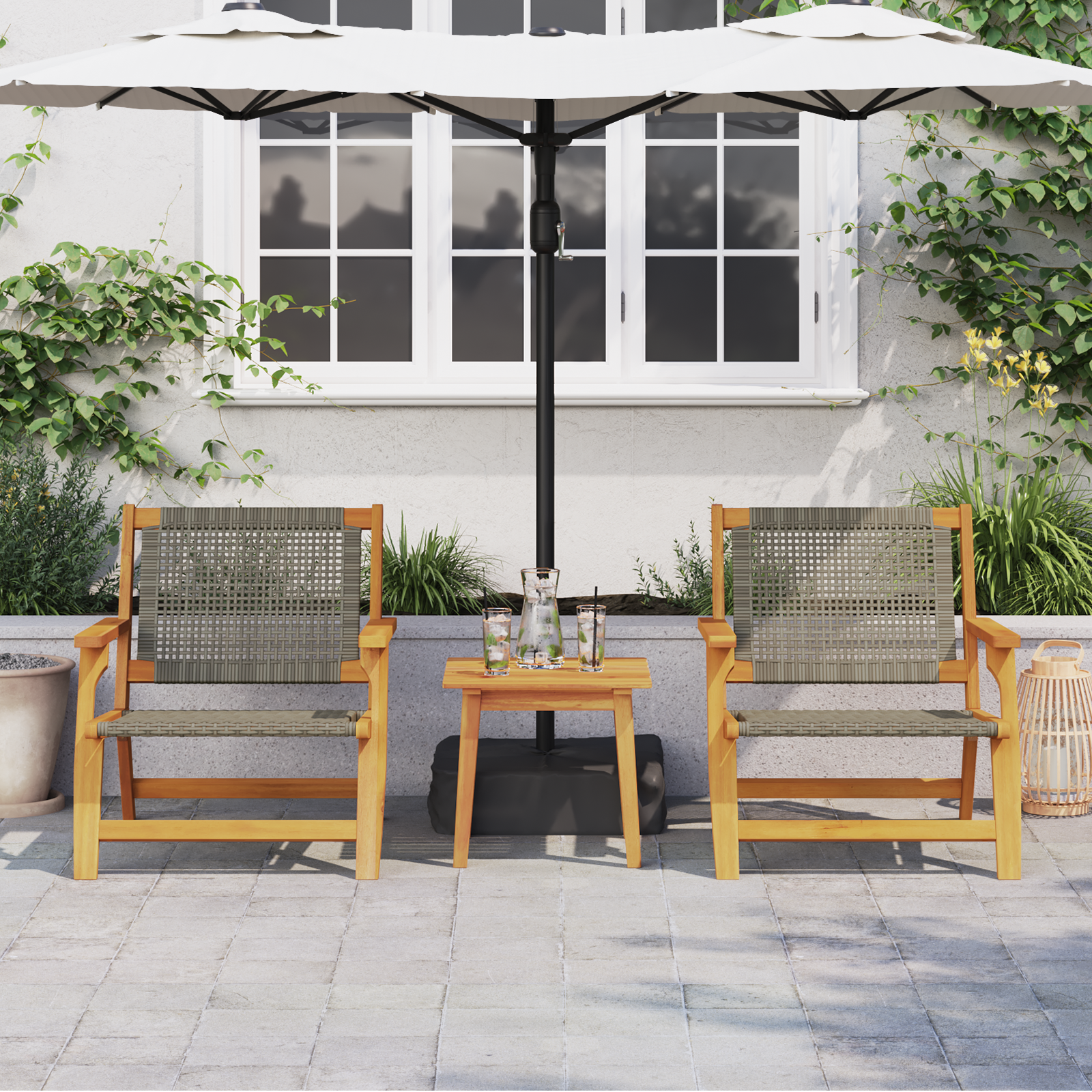 vidaXL Ligbedden 2 stuks Grijs 76x67x73,5 cm Massief Acaciahout