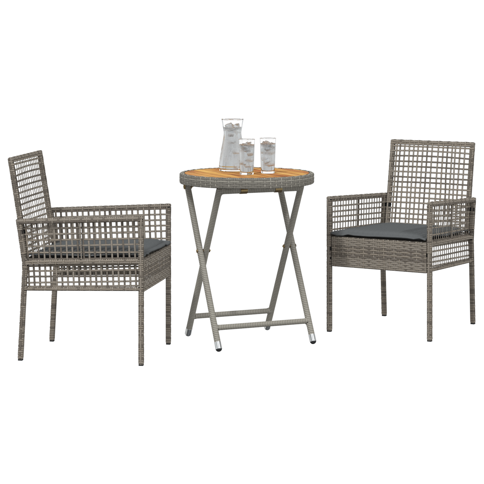 vidaXL 3-delige Tuinbistroset met kussens poly rattan grijs